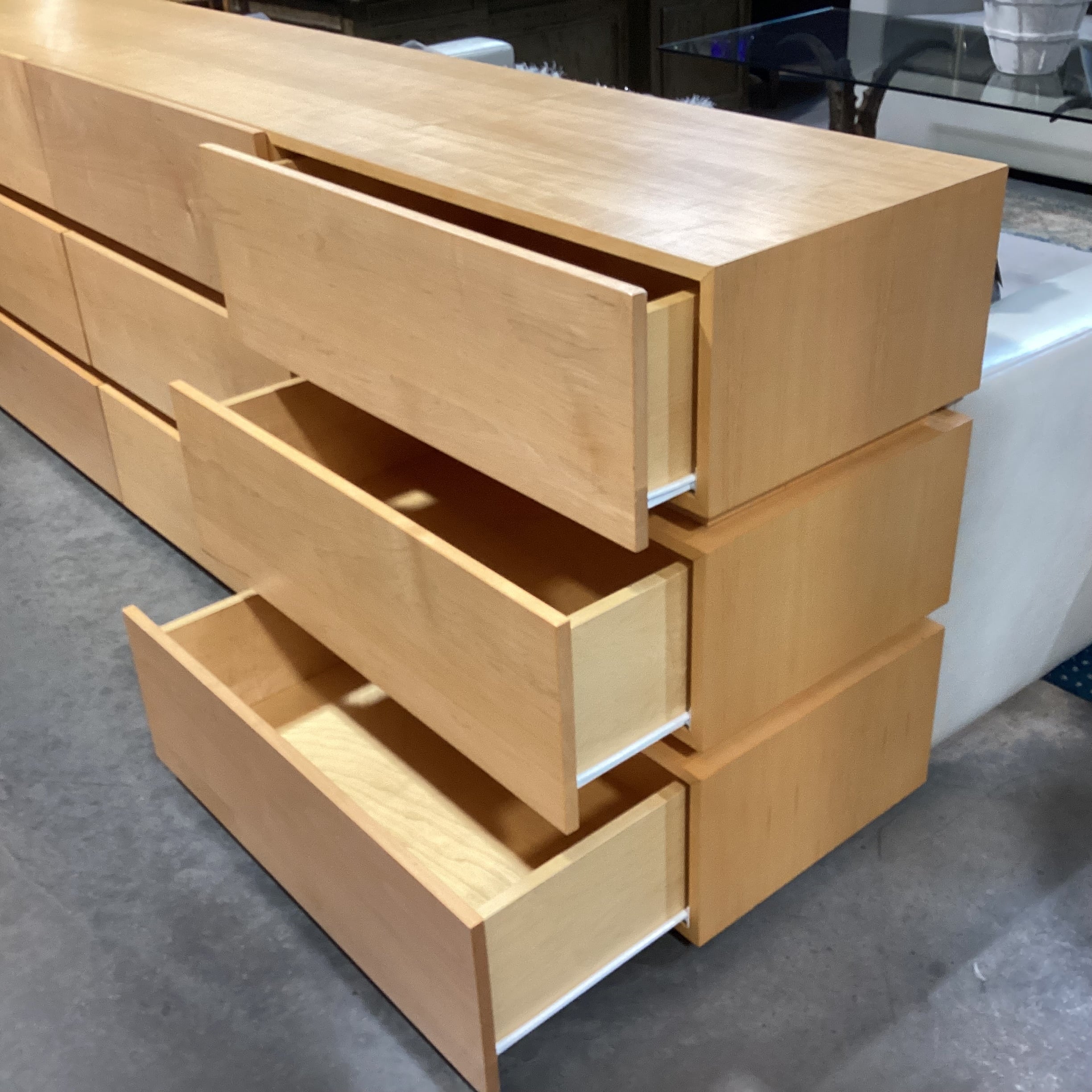 Custom Natural Maple 9 Drawer Dresser 96"x 19"x 36"