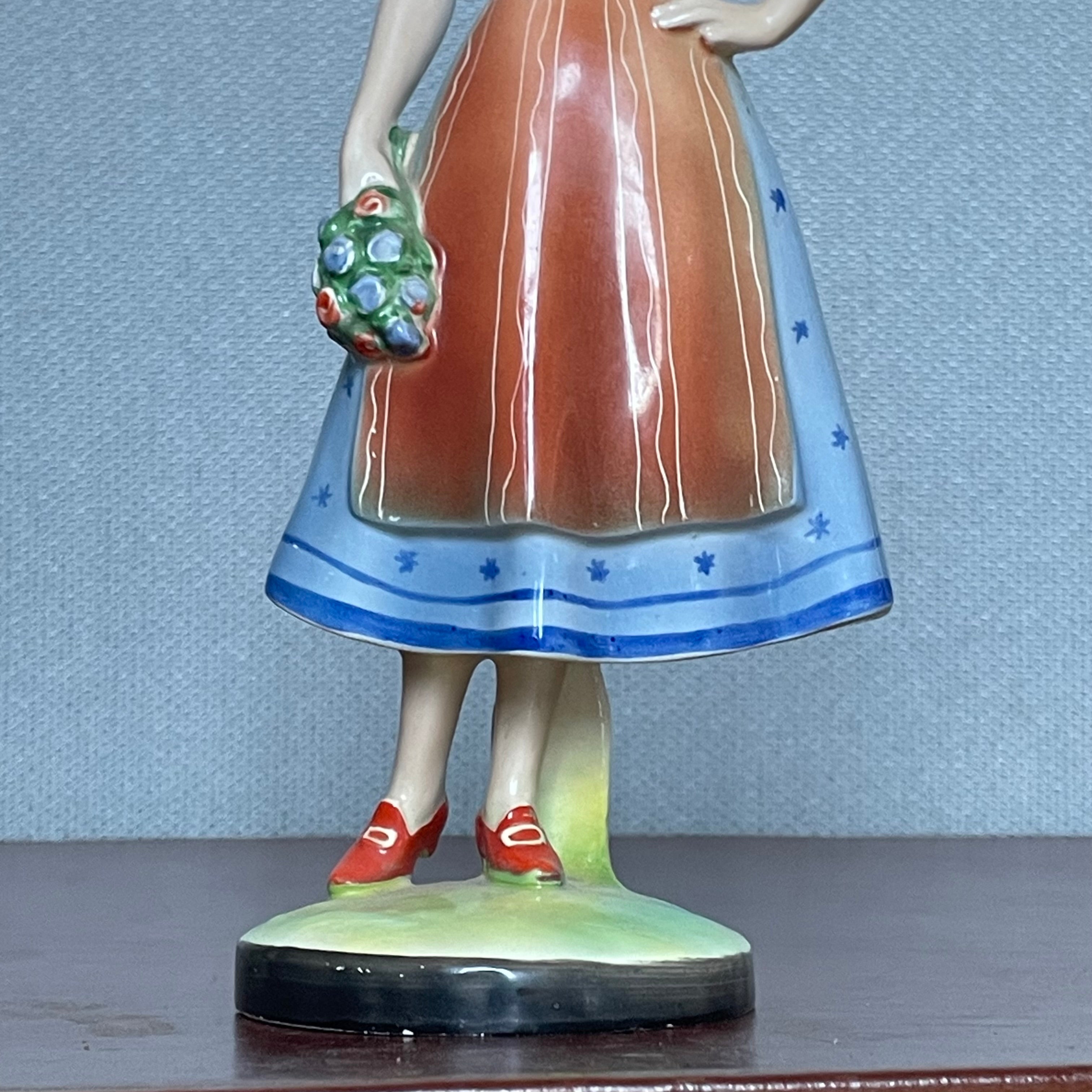 Antique Hertwig Katzhutte Porcelain Hand Painted German Man & Woman in Traditional Clothing Figurines, Pair 8.5", 8.75"