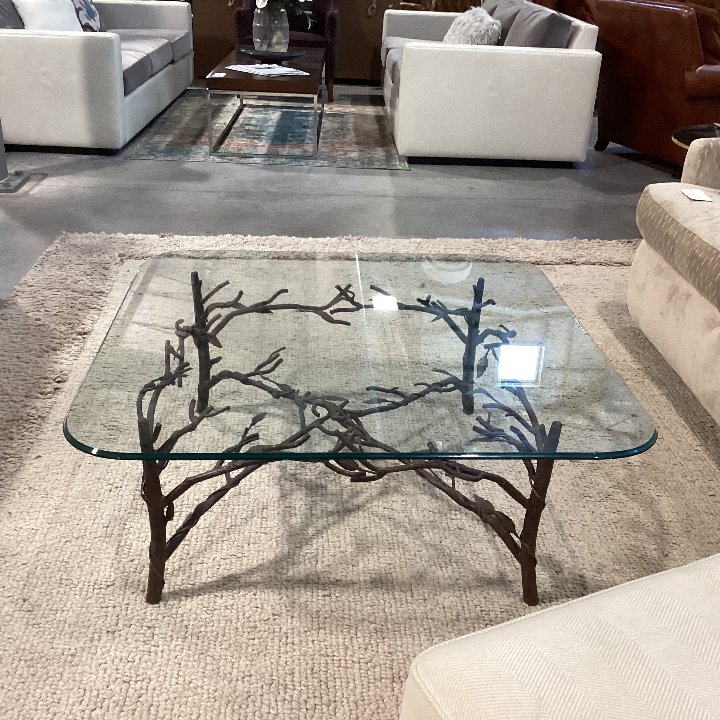 Wrought Iron & Leaf with Beveled Glass Top Coffee Table 40.5"x 40.5"x 16"