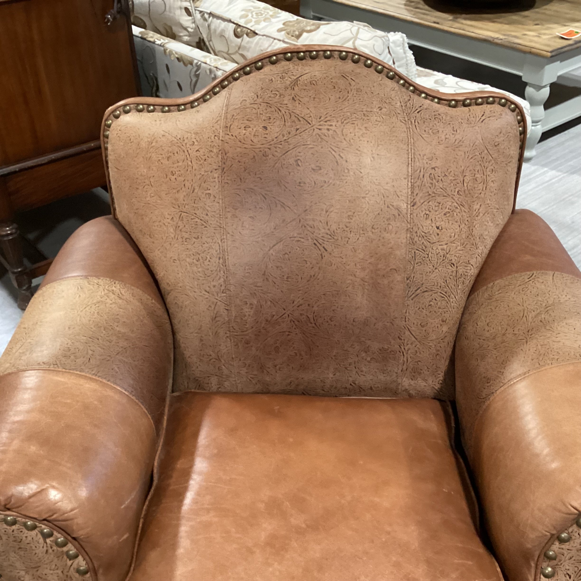 Bab Timberlake for Lexington Leather Nailhead Embossed Detail with Ottoman Chair 39"x 39"x 36"