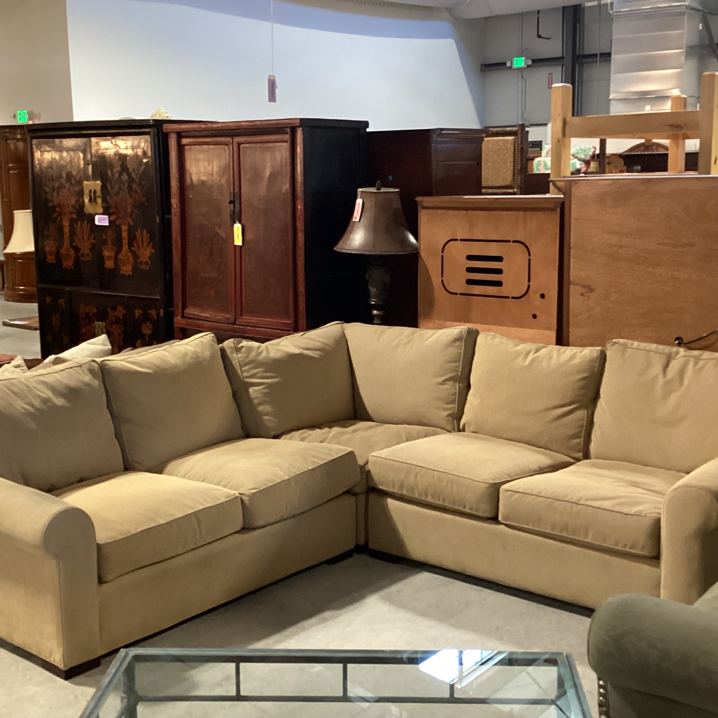 Room & Board McCreary Modern Beige Ribbed Texture Woven 3 Piece Sectional 103"x 103"x 42"x 31"
