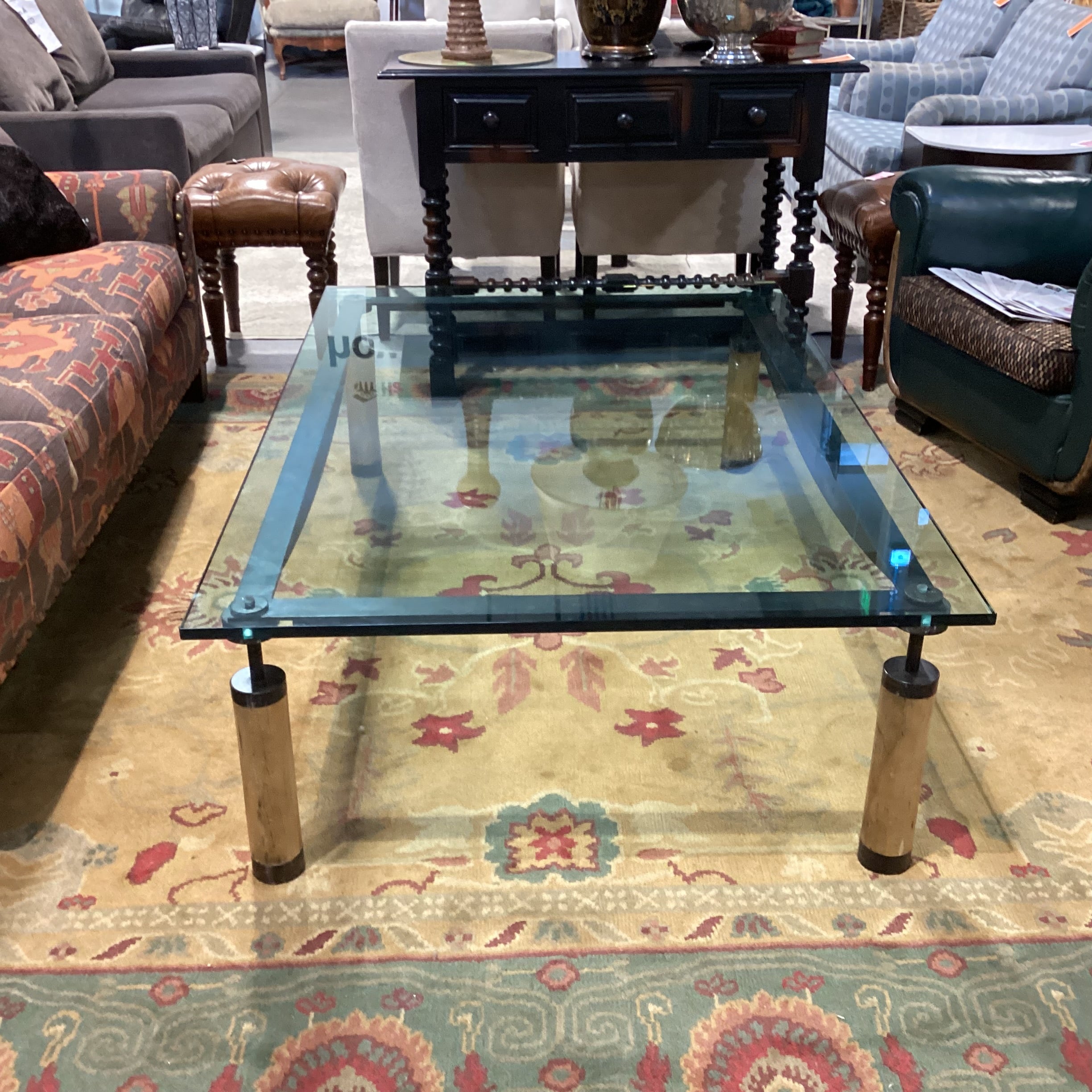 Modern Rustic Iron Glass & Wood Coffee Table 62"x 42"x 18"