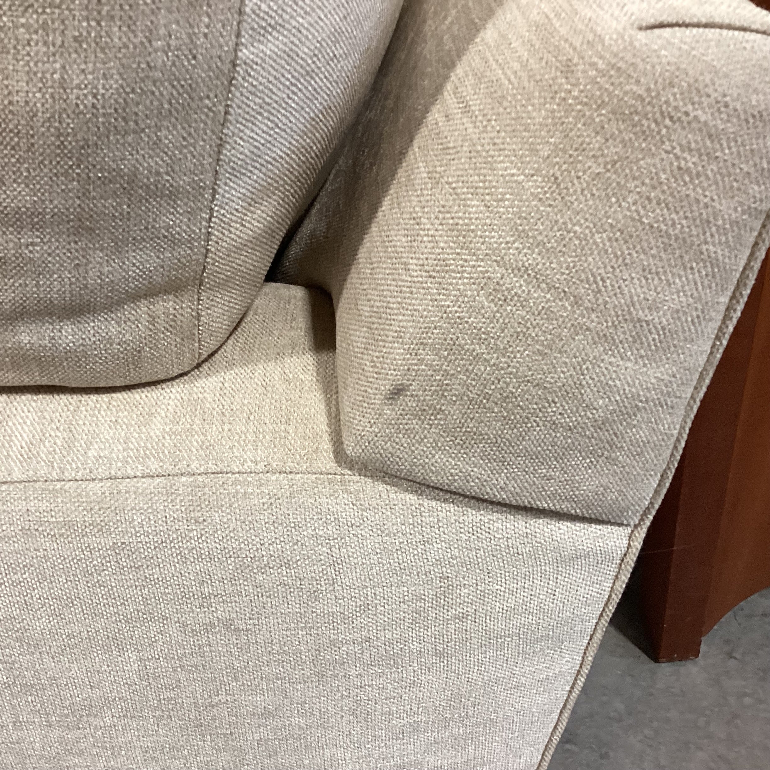 Custom Cream Heather Woven Track Arm 3 Piece with Chaise Sectional 126"x 66"x 42"x 32"