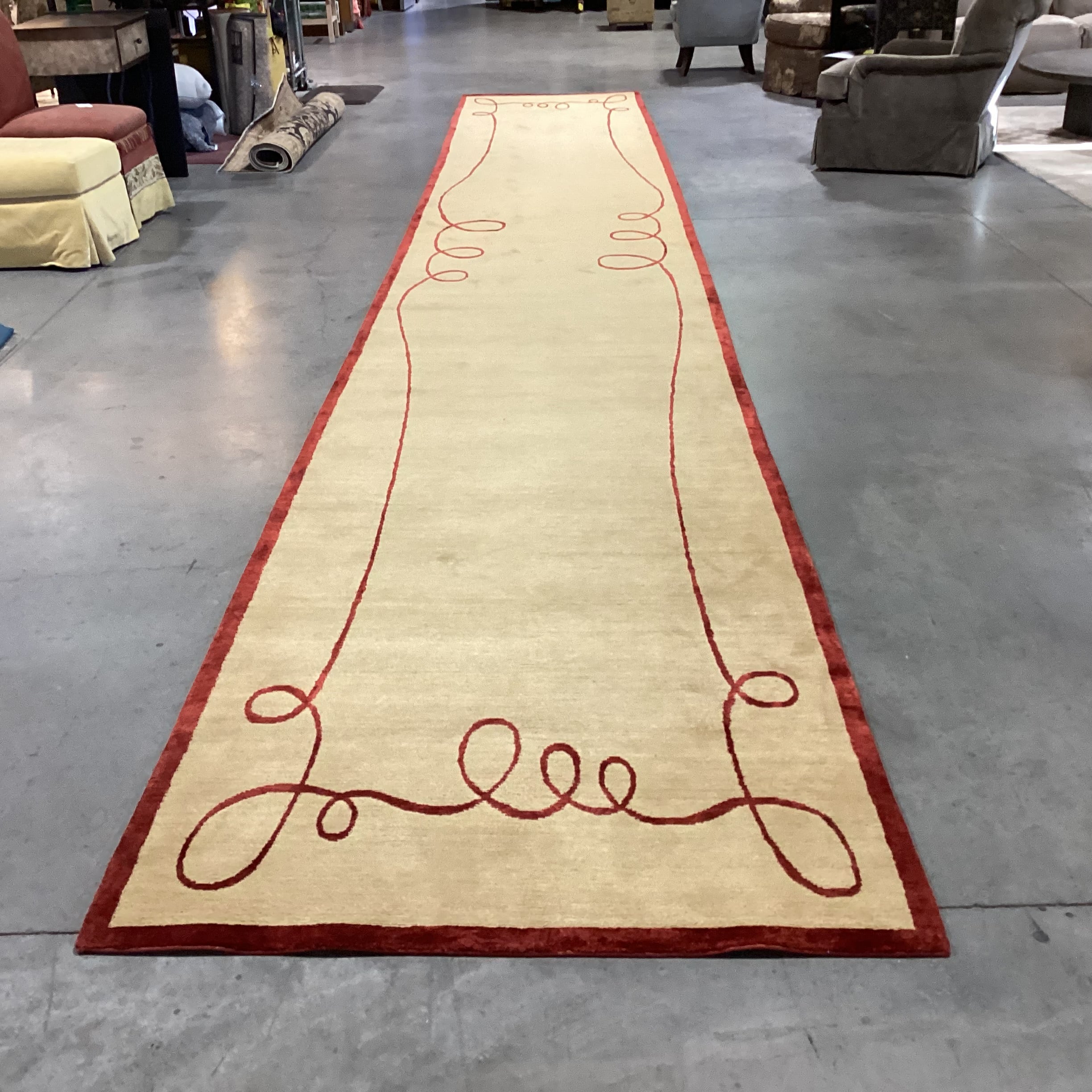 Gold & Rust Ribbon Hand Knotted Hand Spun Wool Custom Made in Nepal Rug 4'2"x 27'