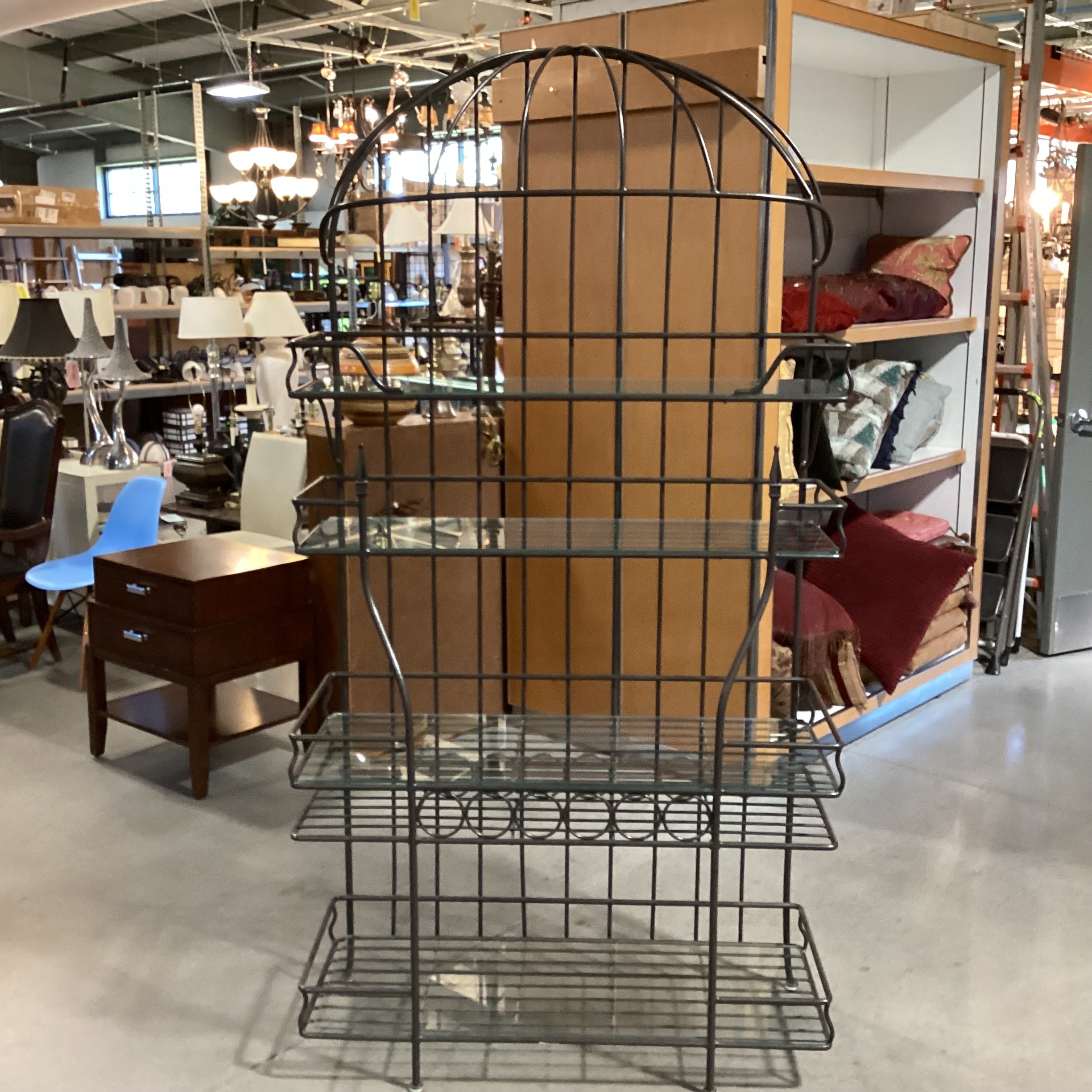 Iron with Dome Top & Glass Bakers & Wine Rack Shelves 44"x 18"x 83"
