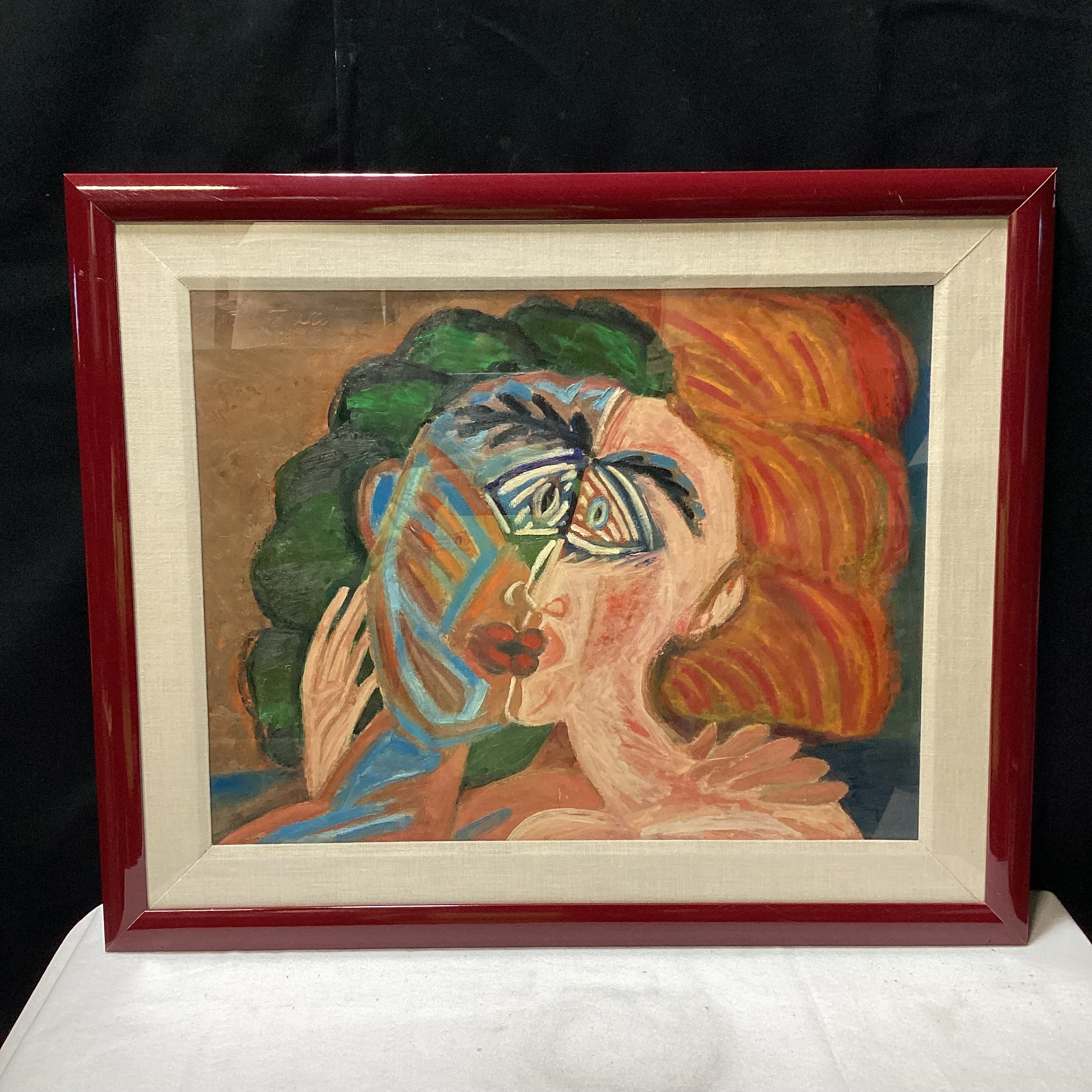 Dragos Morarescu Signed/Dated "Sarutul (The Kiss)" 1981 Original Framed Painting 32.5" x 27"