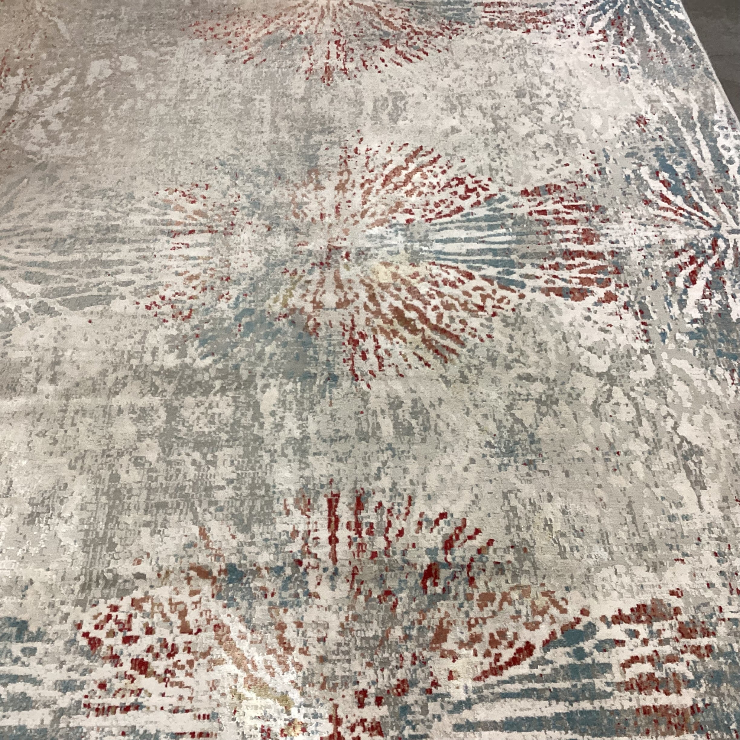 Aurora Collection Vento Grey Blue Rust Viscose & Polyester Rug 7'10"x 10'