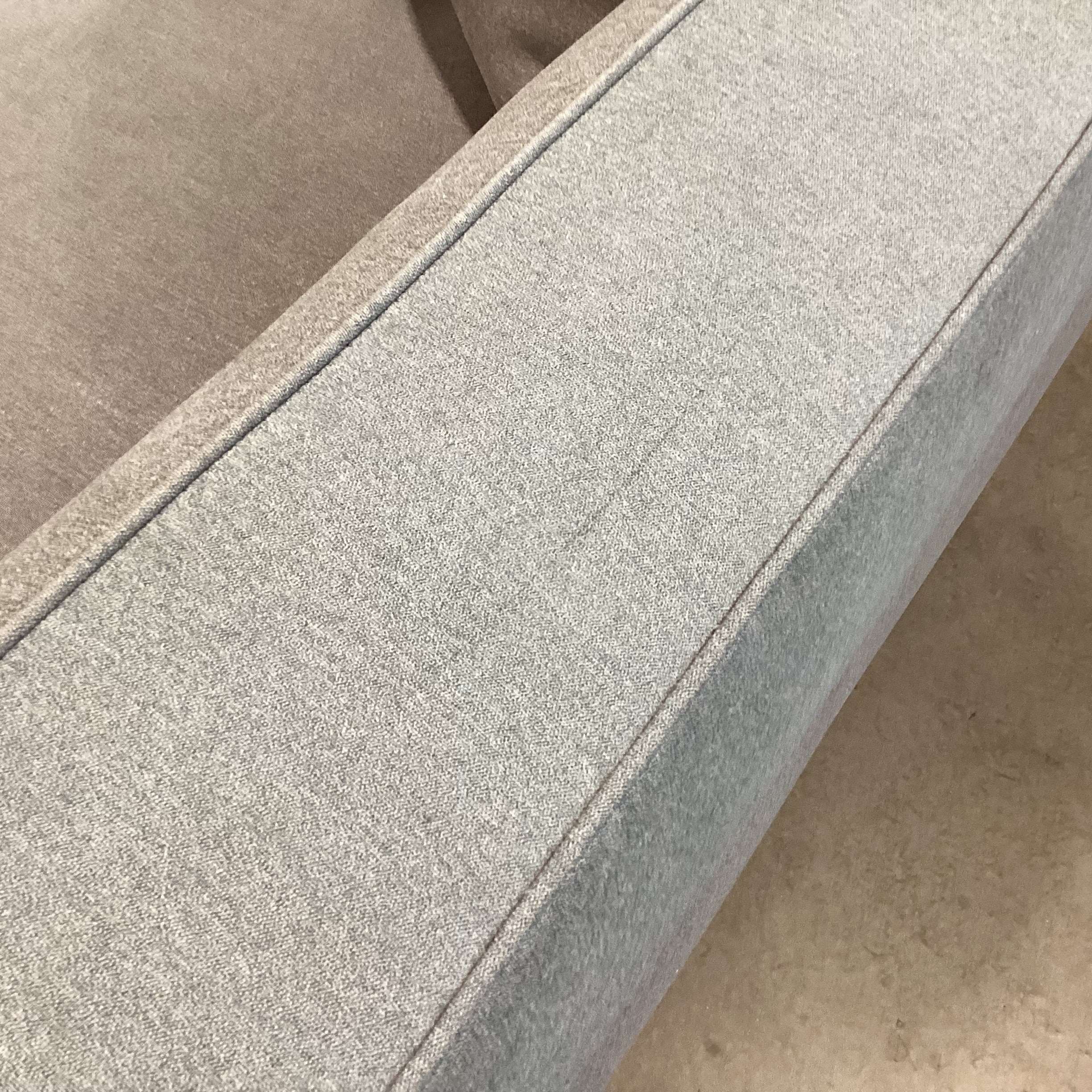 Mid Century Modern Style Blue Grey Wool Button Tufted Back Long Sofa 98"x 36"x 30"