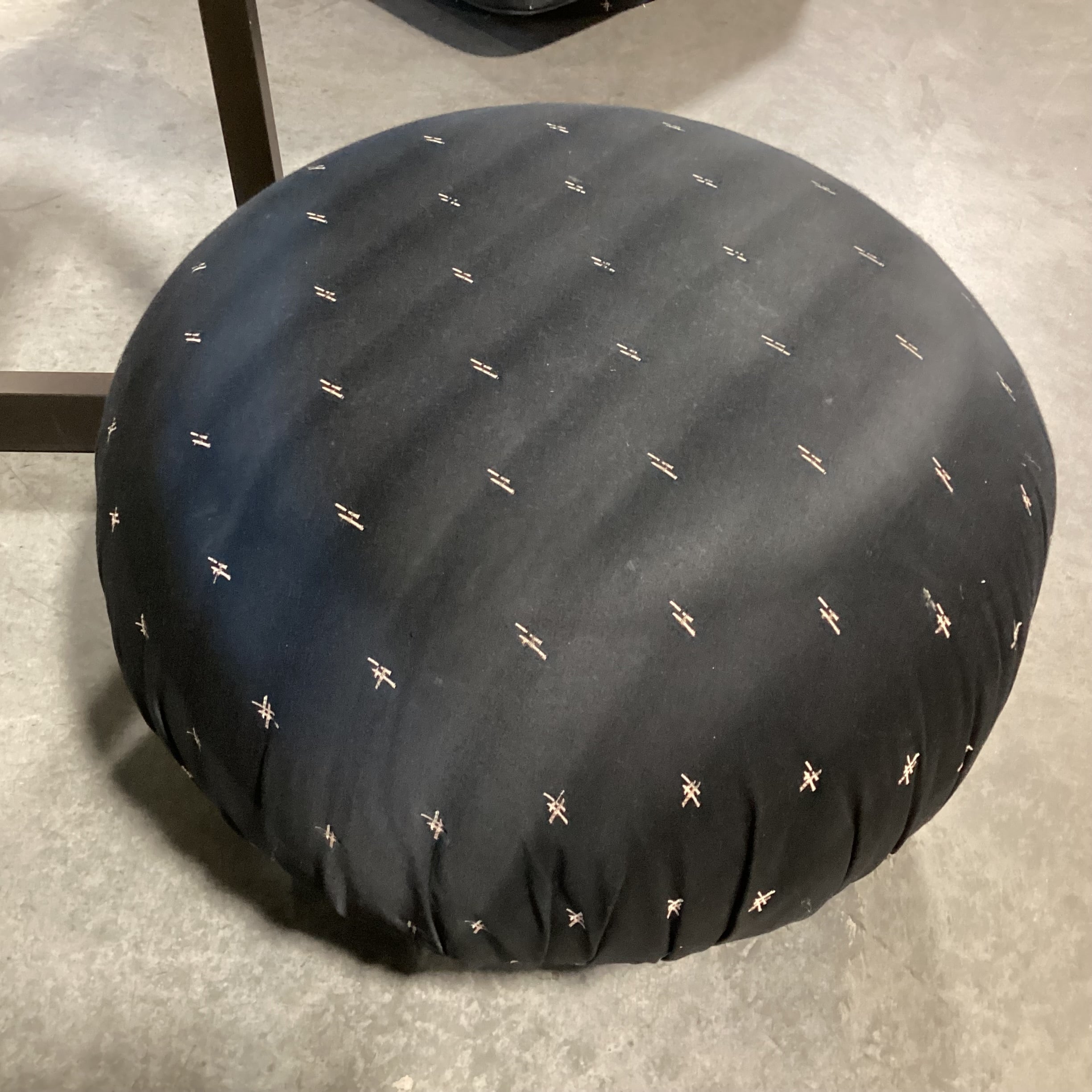Black with Stitched Accent Pattern Round Ottoman 26" Diameter x 17"