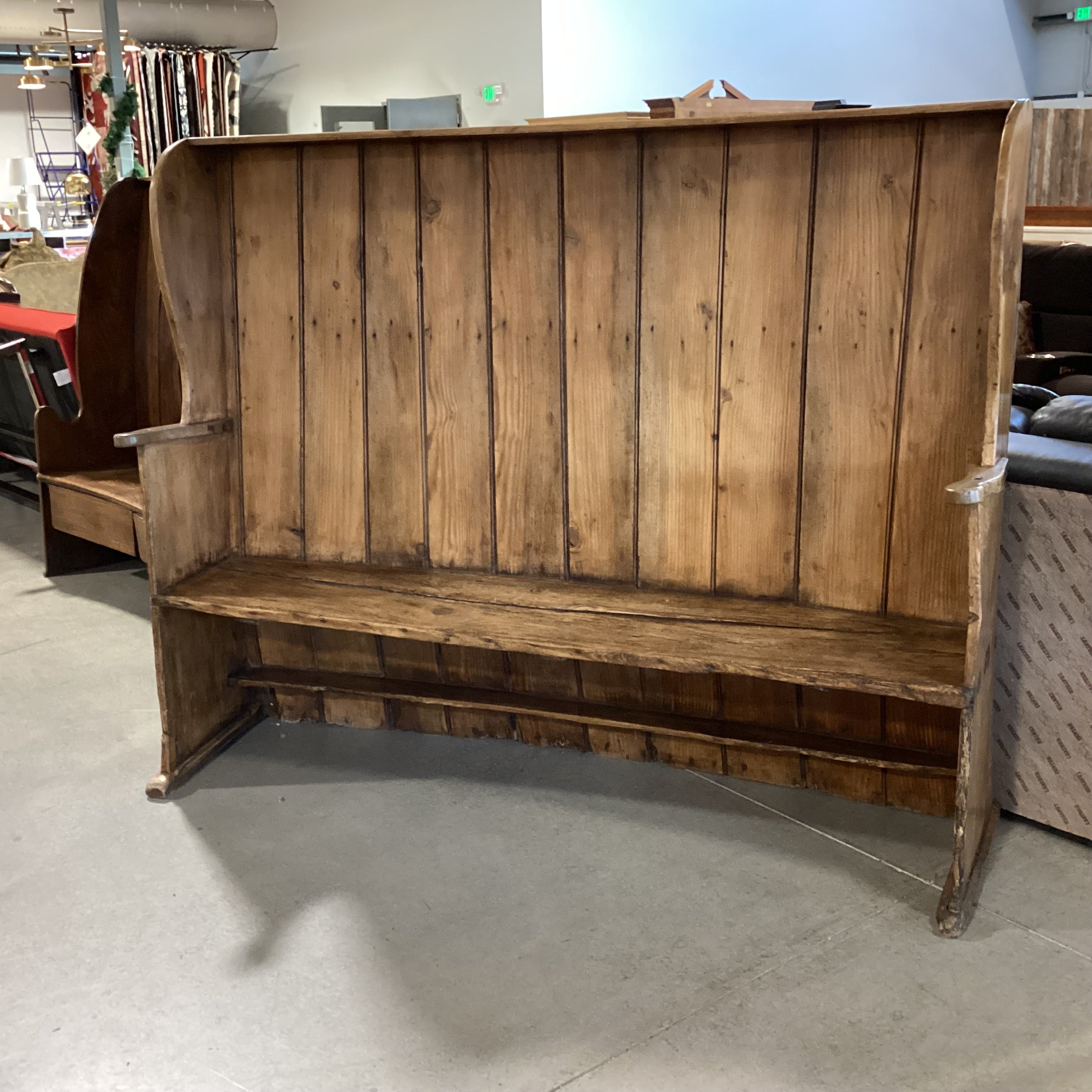 Antique 19th Century Plank High Back Bench Pine 75"x 22"x 60"