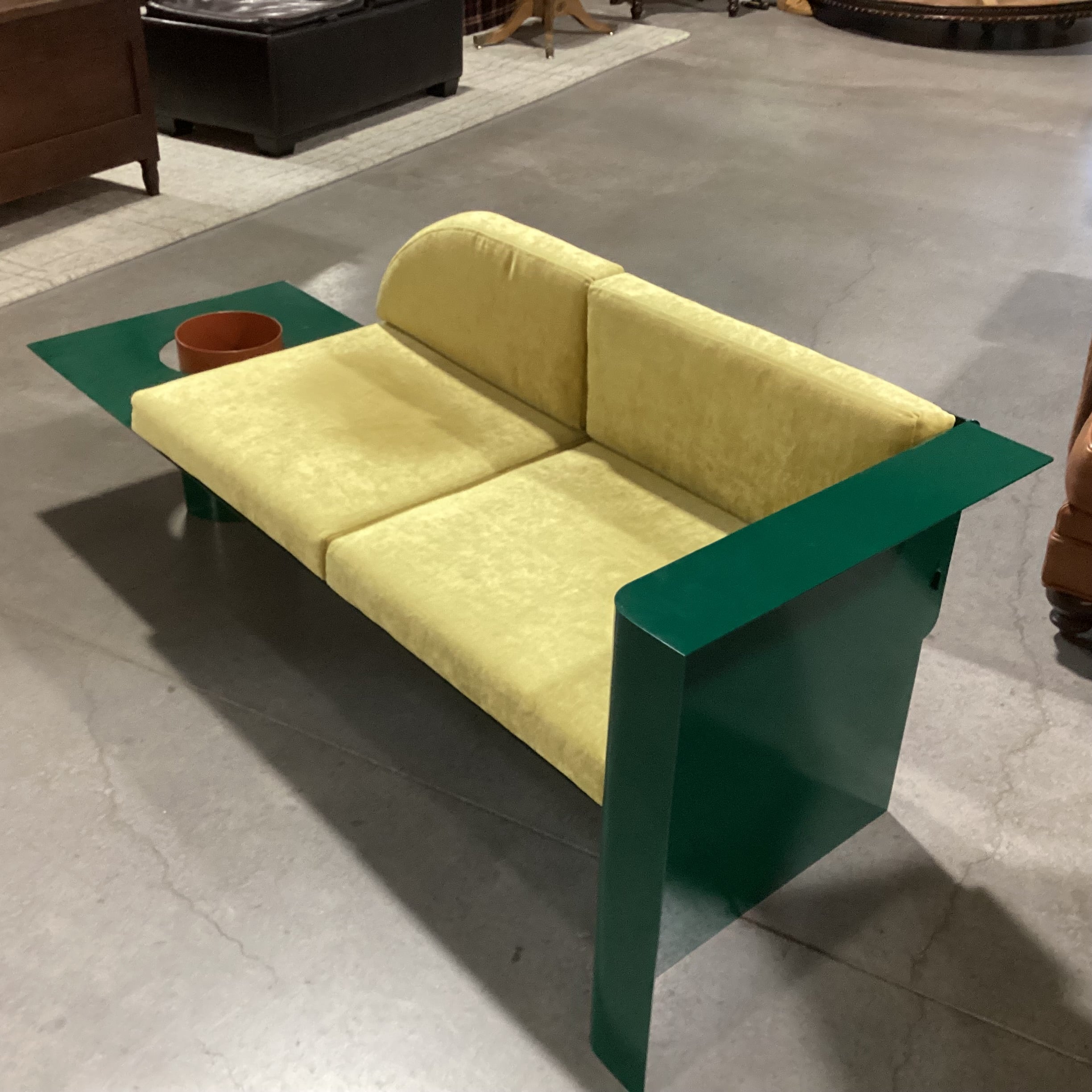 Maxim Scherbakov for Supaform Disused Collection Powder Coated Steel & Yellow Velvet Cushions Bench Sofa 72"x 26"x 28"