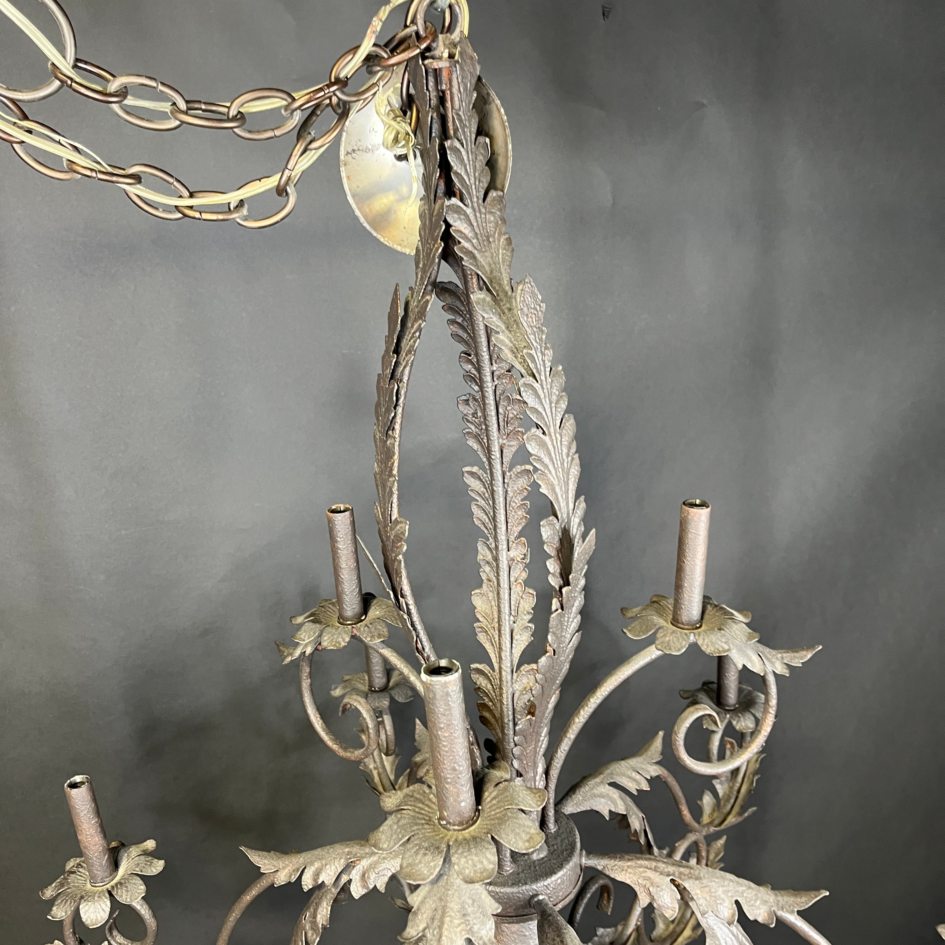 Gothic Style 10-Light Bronze Painted Metal Floral Leaf Chandelier 38” Diameter x 36” - 106”