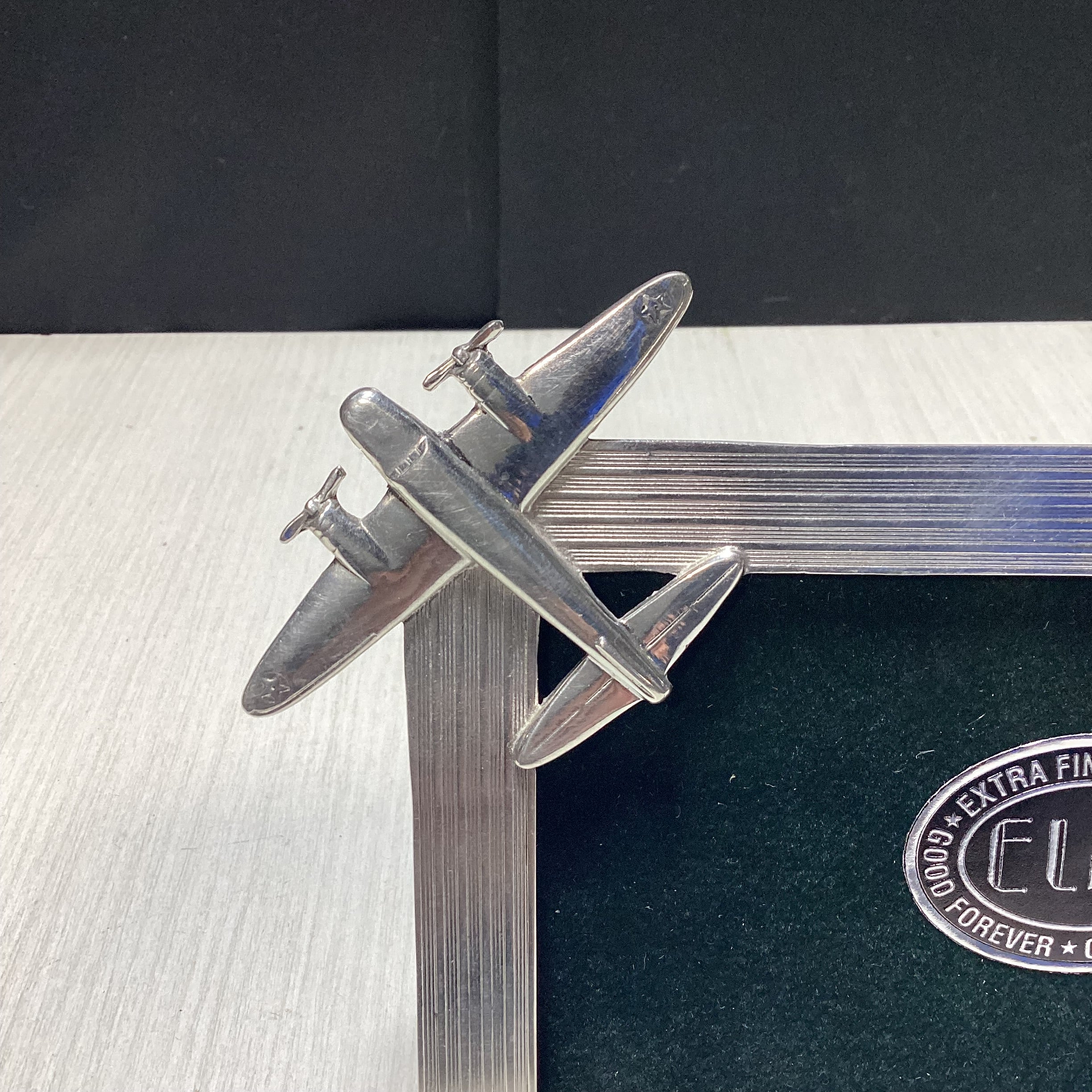 Elias Extra Fine Pewter Silver Frame With Airplane 6.5" x 4.5"