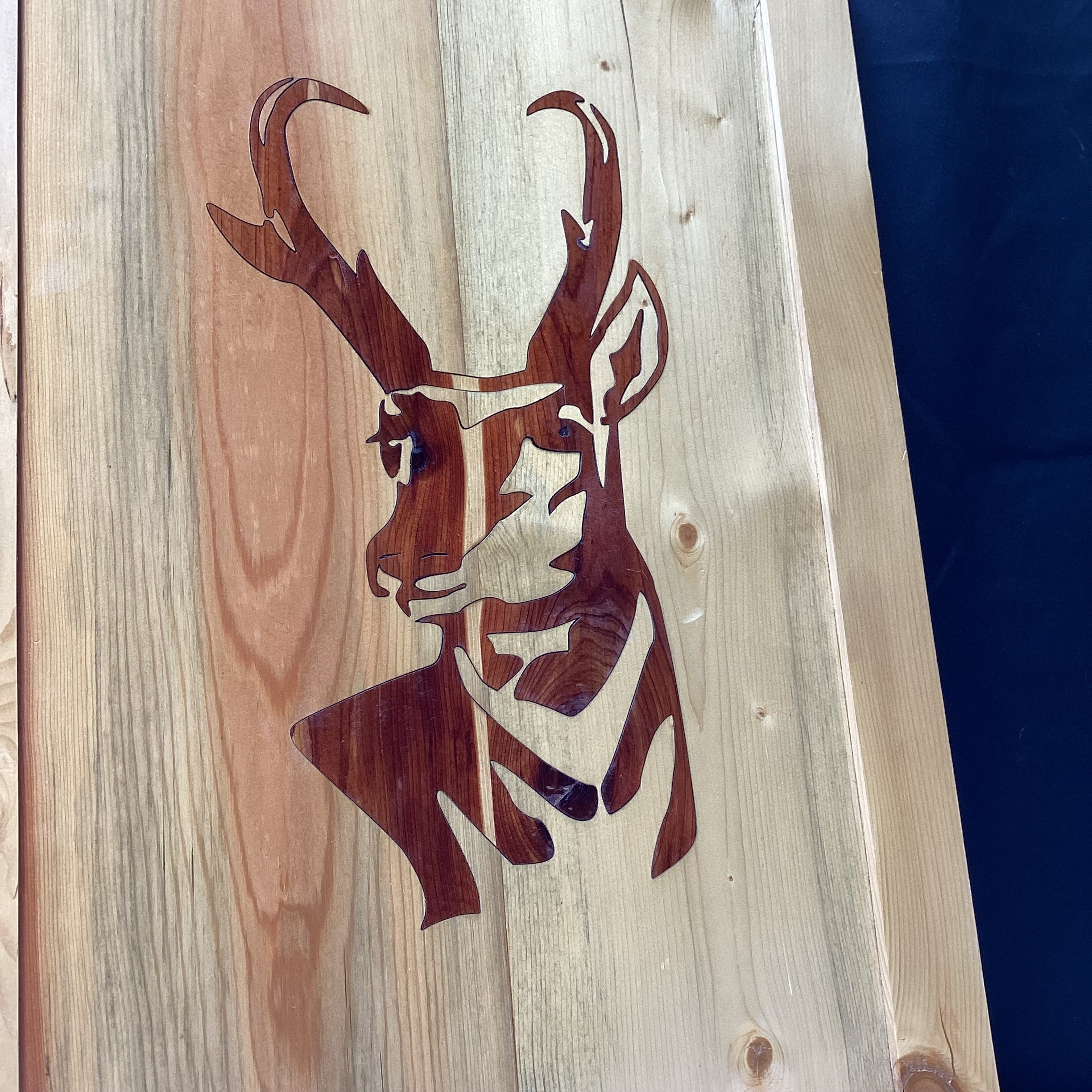 Wood Inlay Antelope Portrait 16.5" x 24"