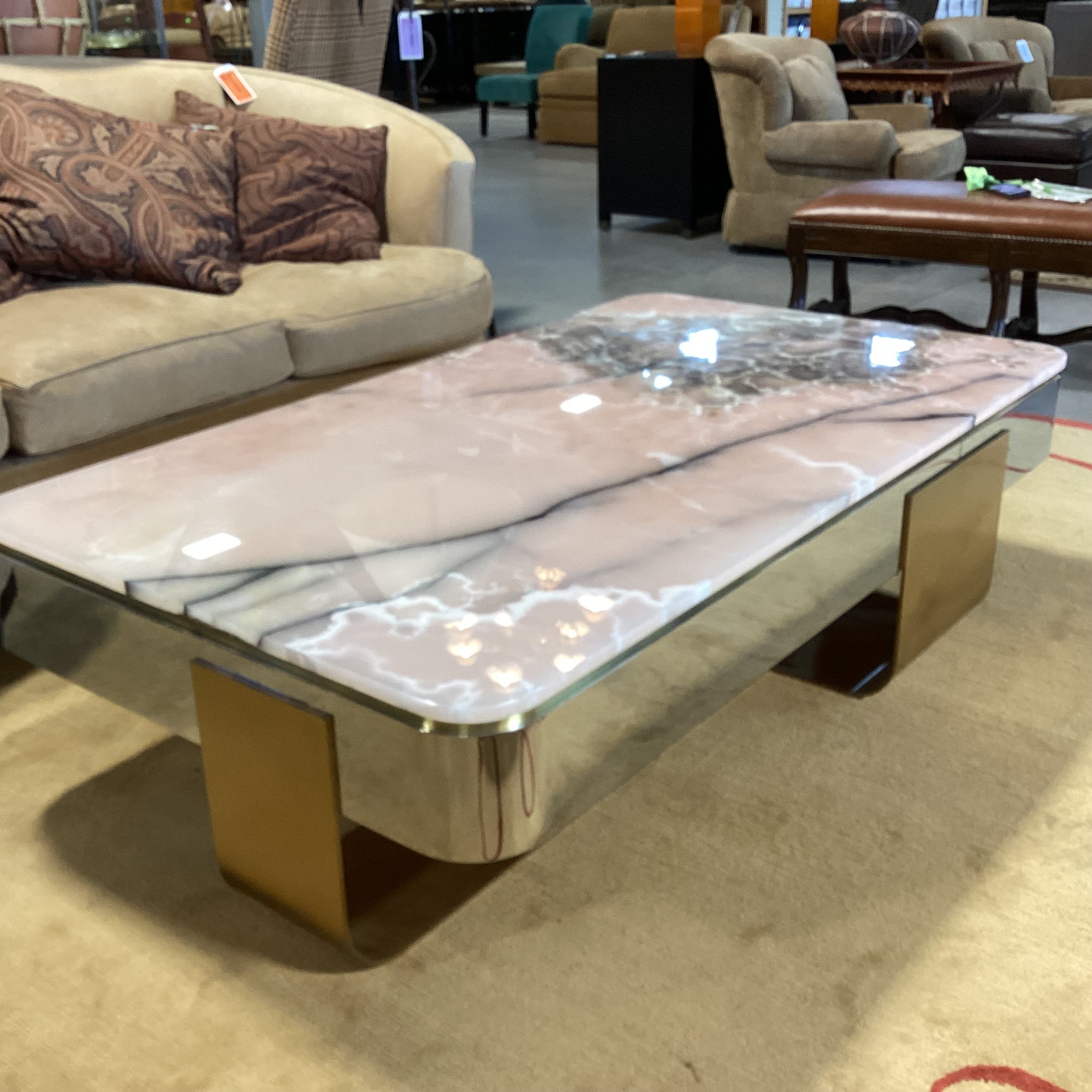 Lorin Marsh Ltd Kimono Pink Onyx Nickel Plate & Brass Custom Coffee Table 66"x 38"x 17"
