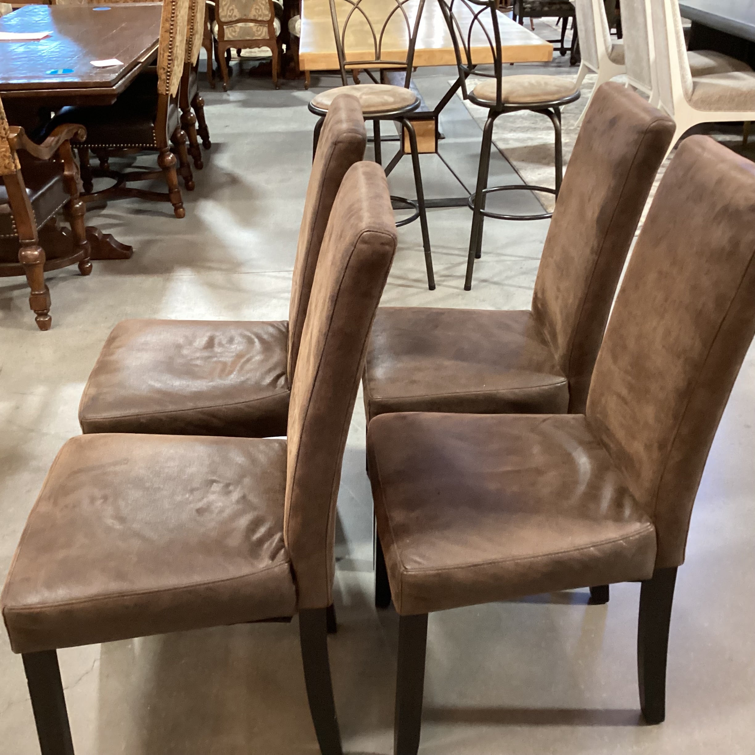 SET of 4 Faux Micro Suede & Dark Wood Dining Chairs 20"x 22"x 40"