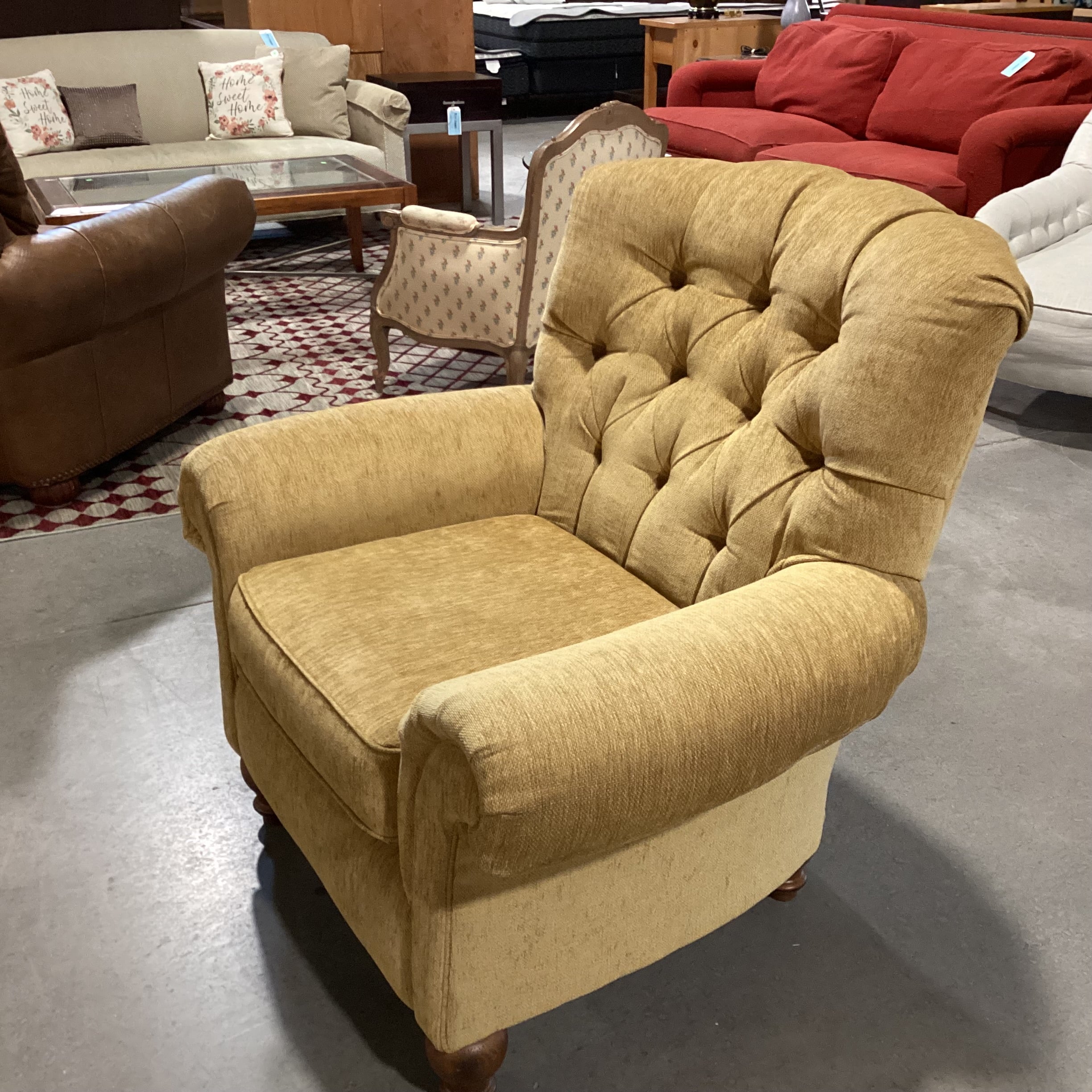 Best Chairs Co. Golden Mustard Tufted Roll Arm Chair 41"x 36"x 39"