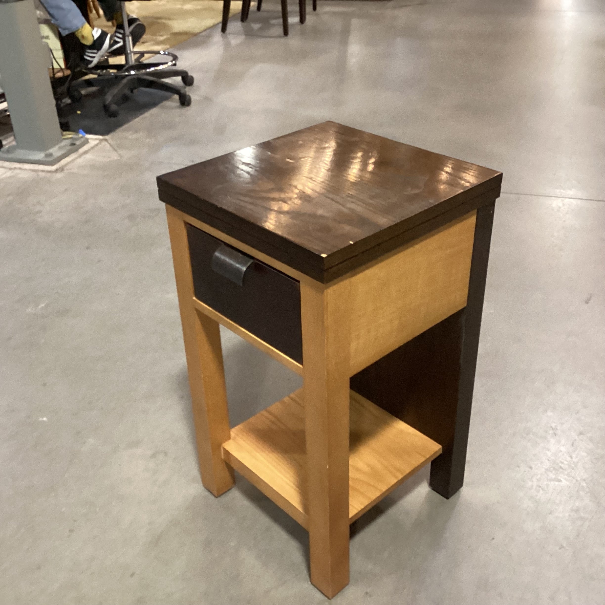 Mark David Dark 2 Tone Wood & Veneer with Leather Drawer End Table 16"x 16"x 28"