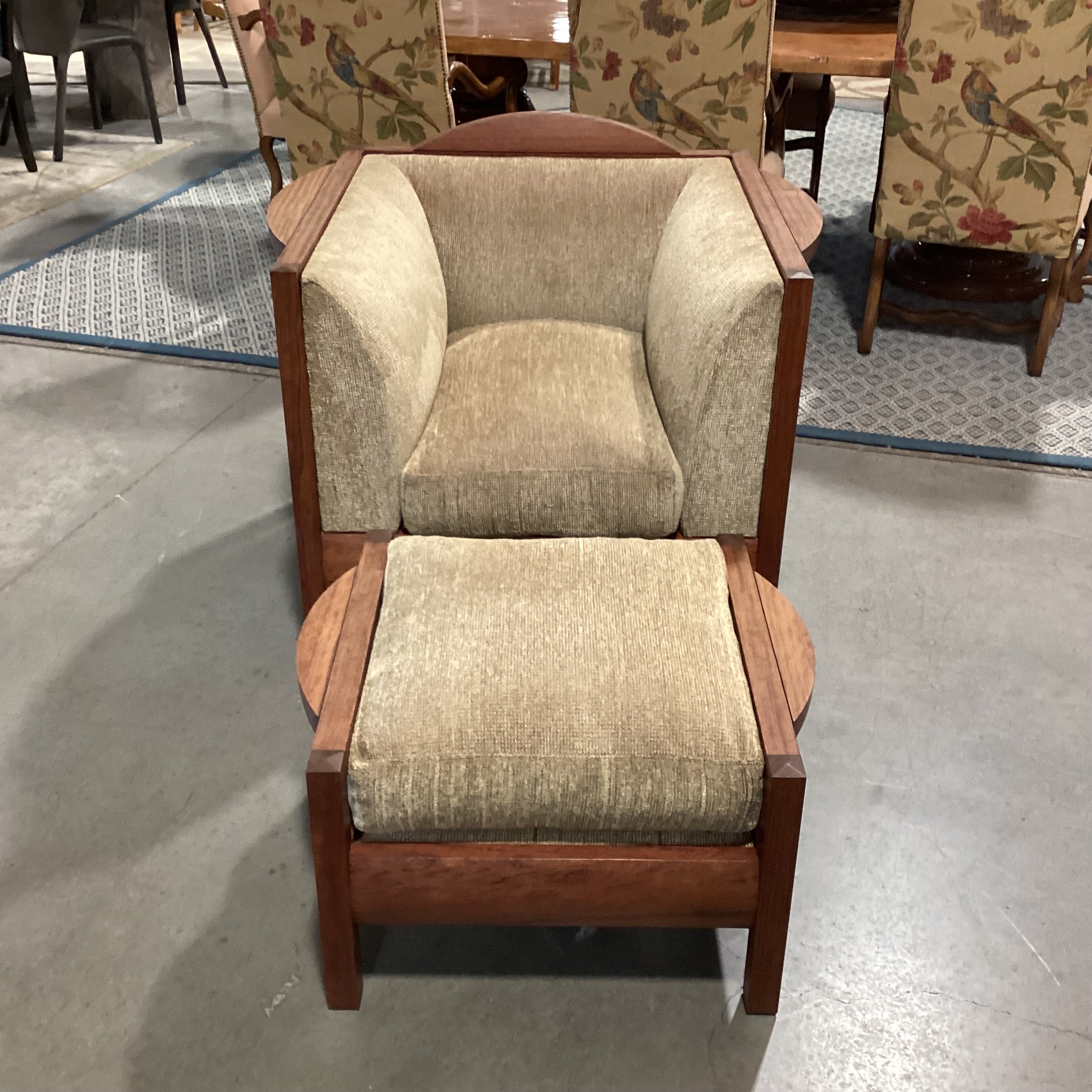 Arts & Crafts Mission Style Stickley Like Solid Cherry Woven Down Mix with Ottoman Chair 39.5"x 34"x 33"