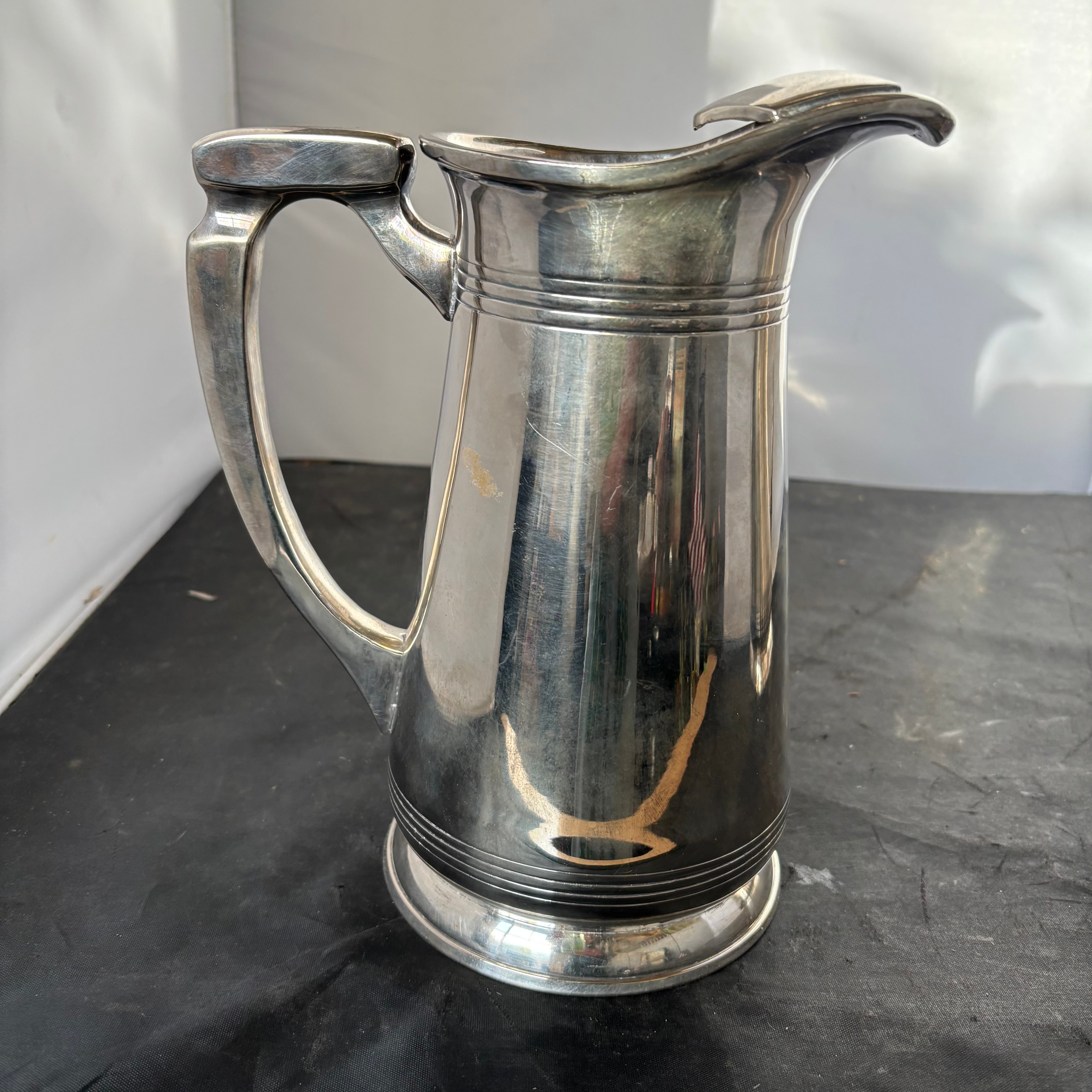 Antique Silverplated French Hotel Style Water with Ice Lip Pitcher, 8.5" x 9.5"Pitcher