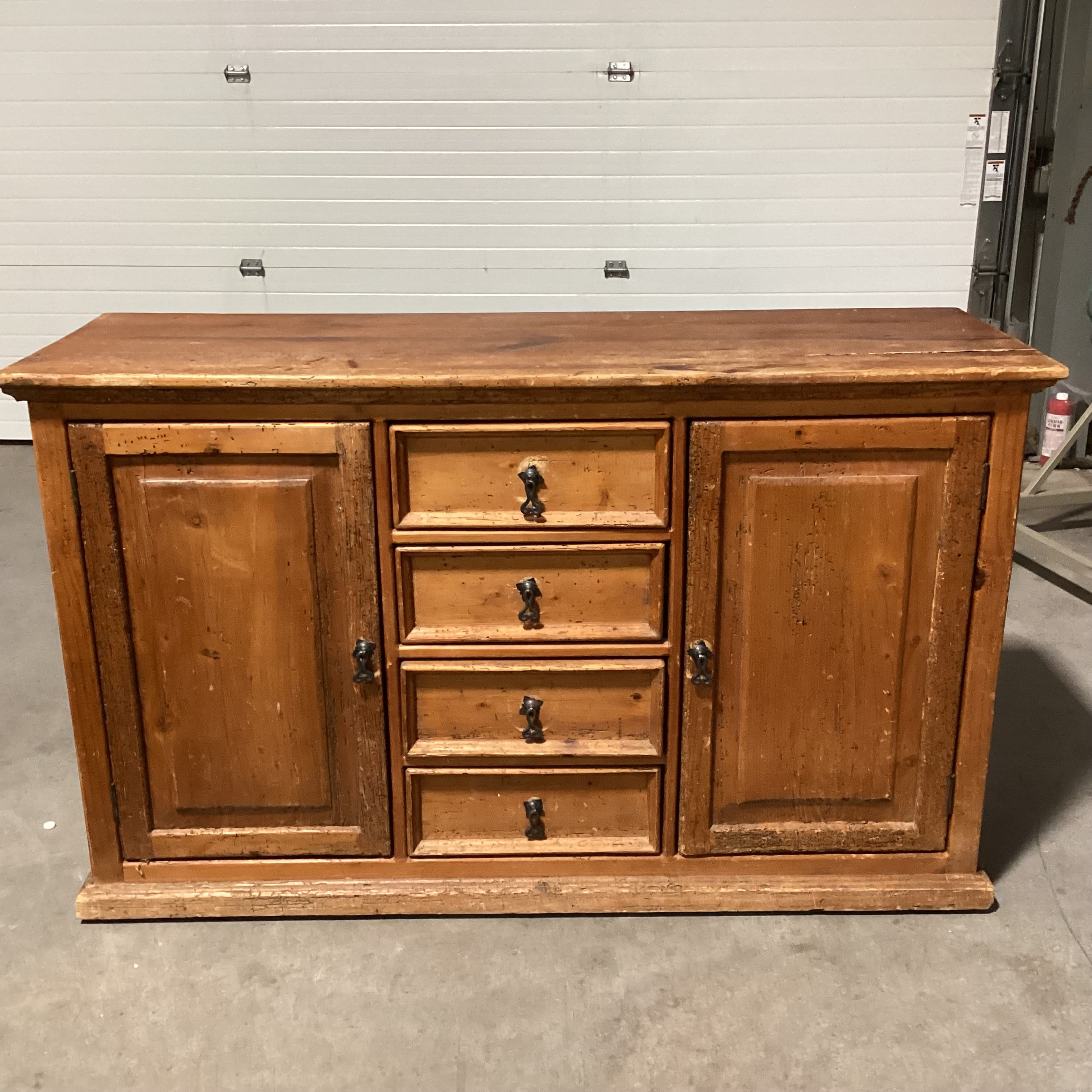 Rustic Worm Wood Distressing Solid Wood 4 Drawer 2 Door with Shelves Sideboard 55.5"x 19"x 33.5"