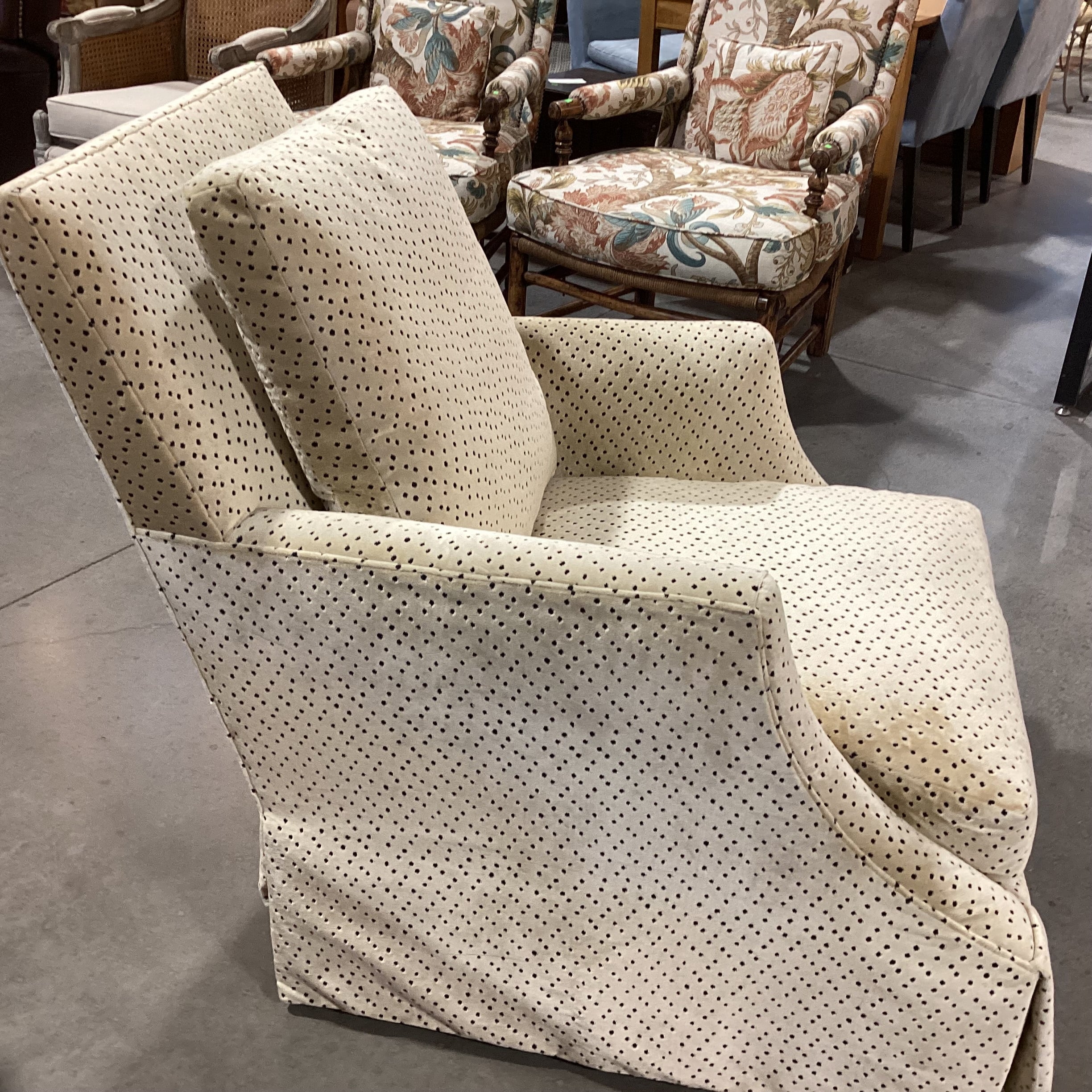 Lee Industries Custom Velvet Cream & Black Cheetah Print Chair 33"x 39"x 38"