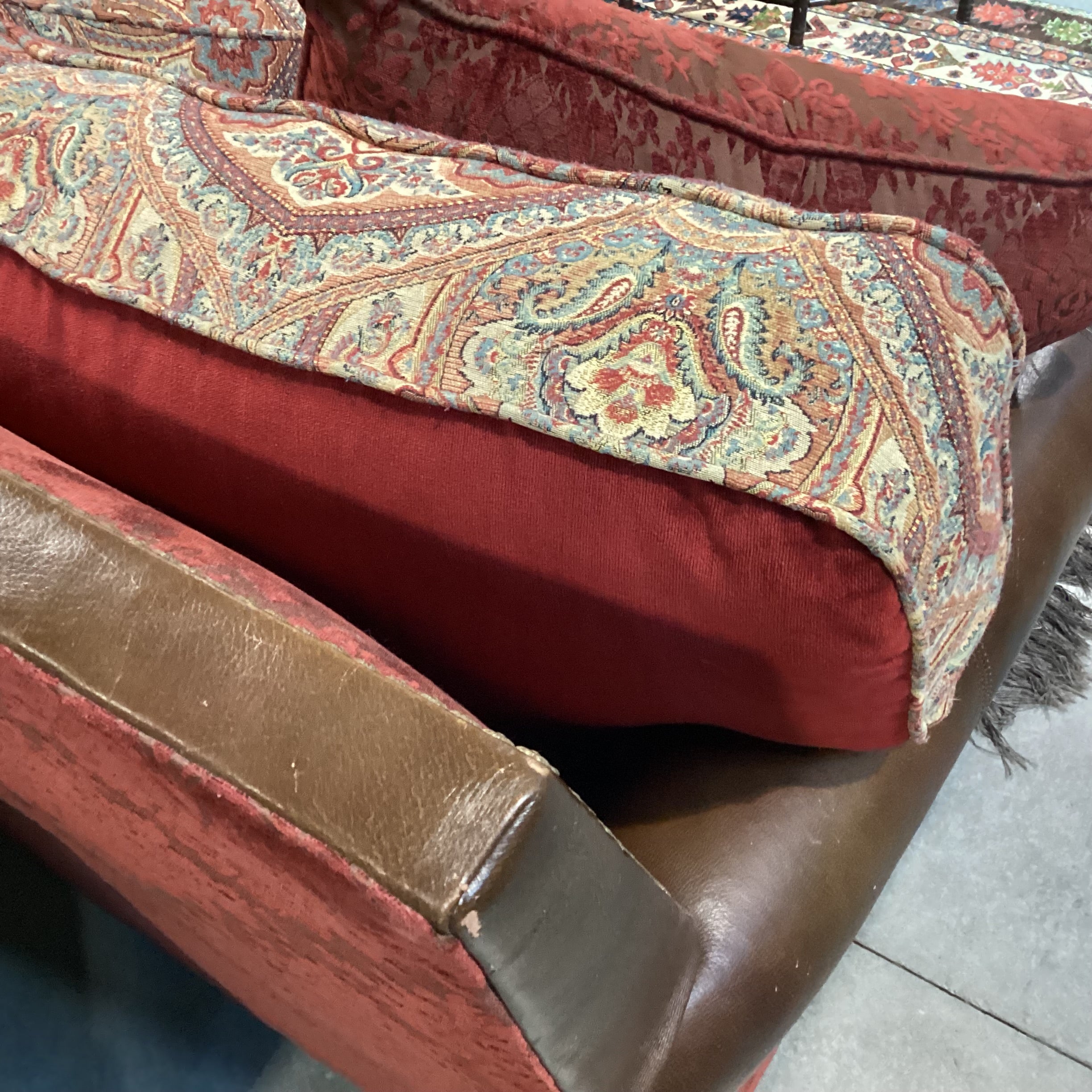 Massoud Luxery Western Leather Nailhead Ornate Floral & Reverse Velvet 2 Piece with Chaise Sectional 130"x 72"x 45"x 38"