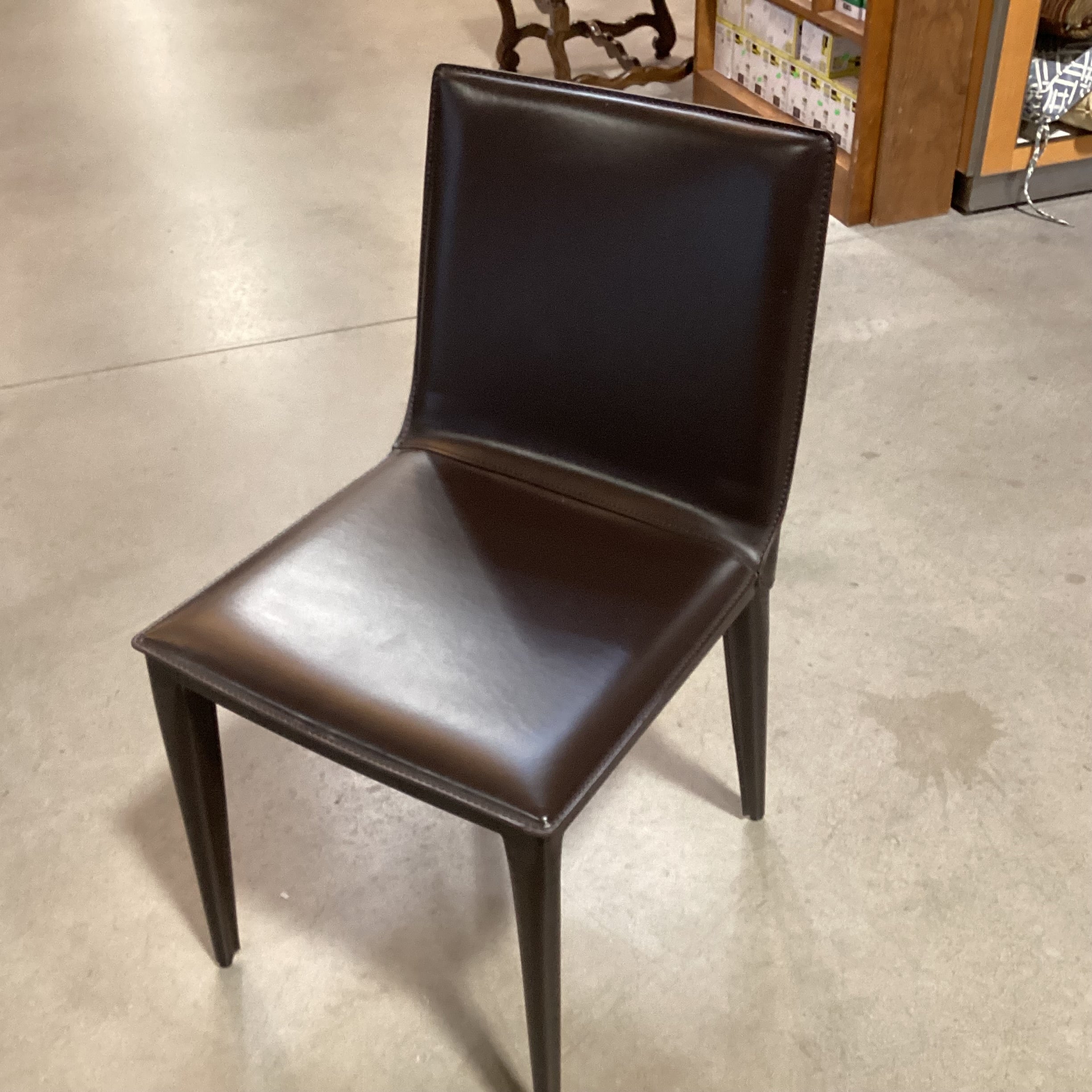 Frag Ultra Modern Espresso Full Grain Leather & Steel Chair 18"x 20"x 33"