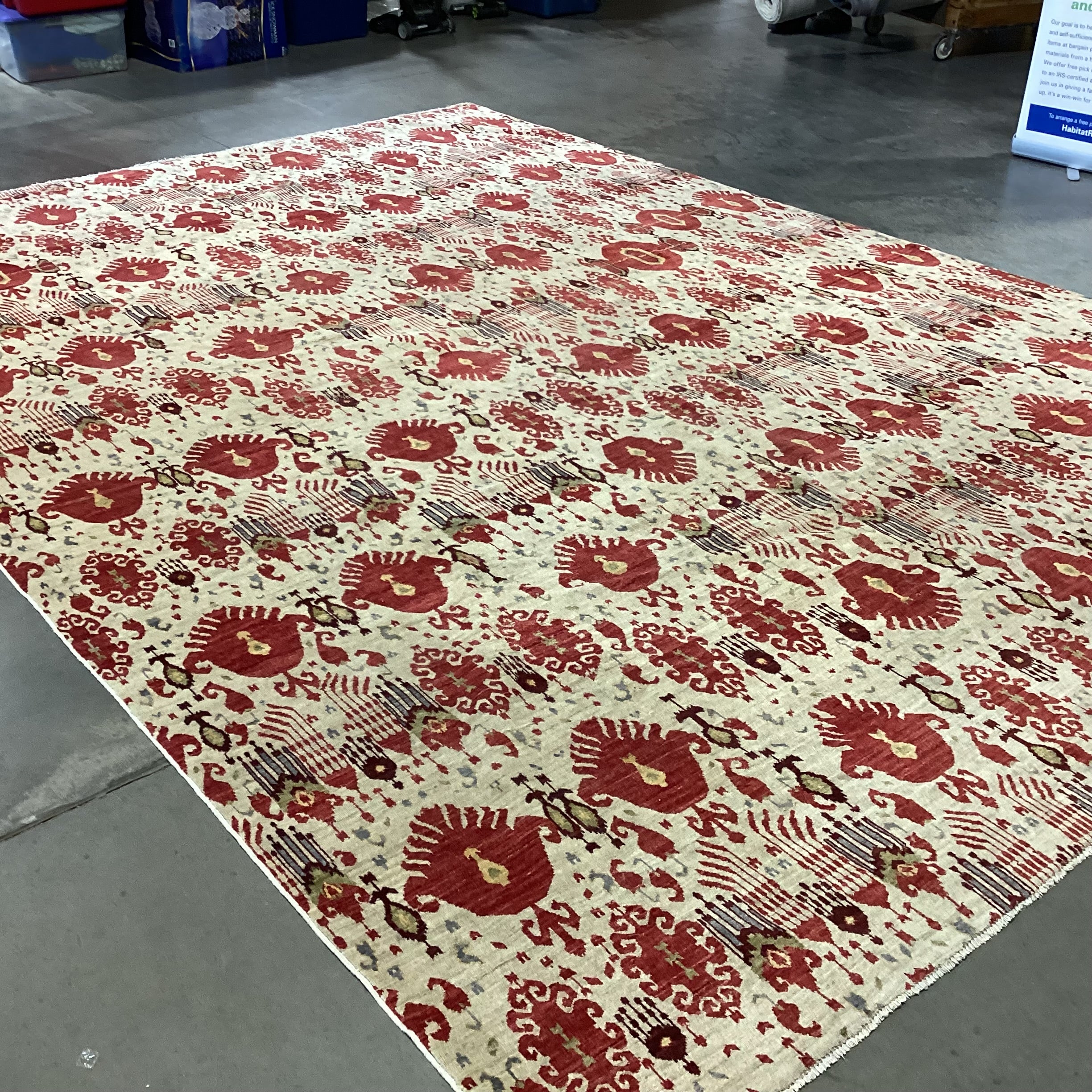 Isberian Gold & Red Ikat Design Hand Woven Wool Rug 9'10"x 13'8"