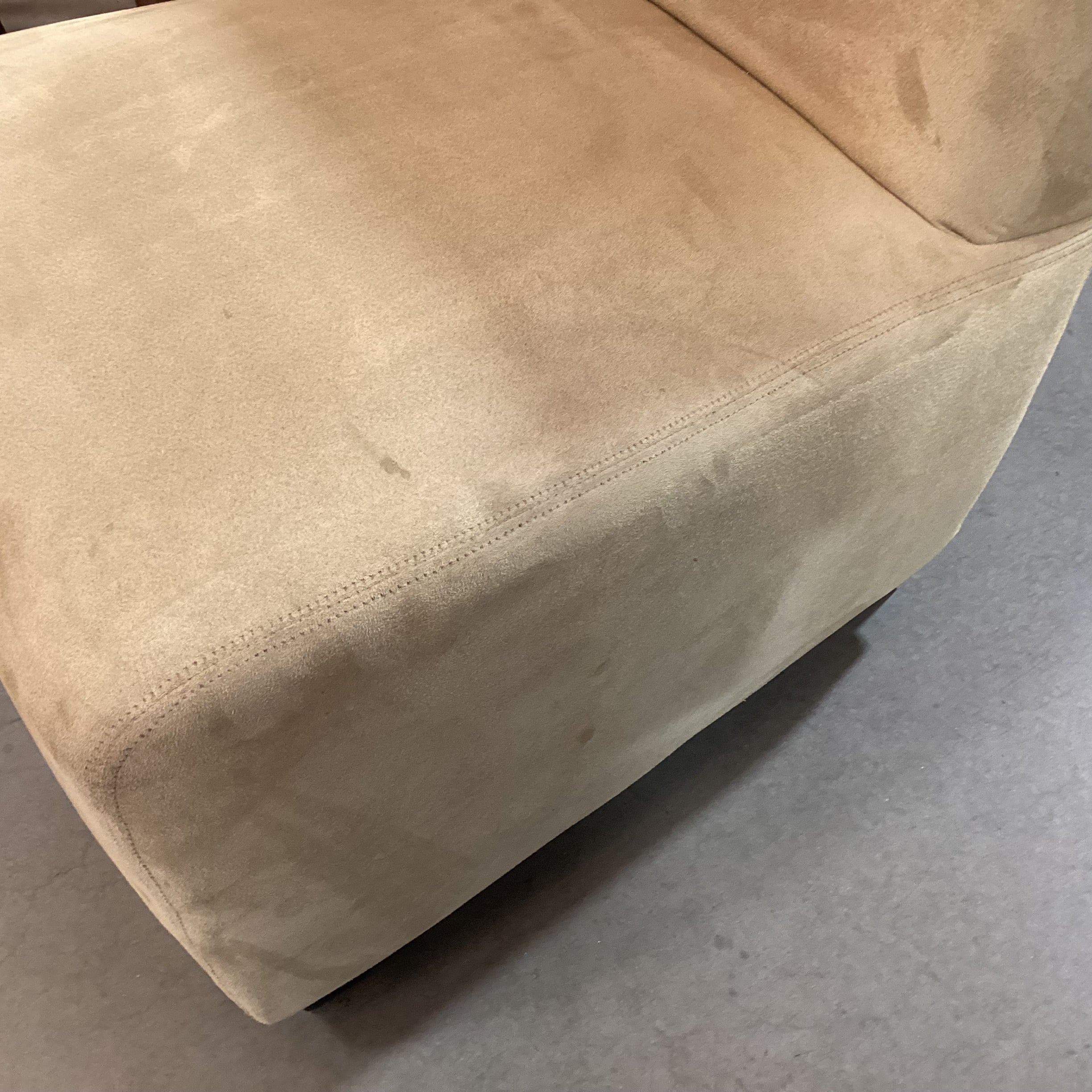 Golden Tan Suede Slipper Style Chair 26"x 32"x 36"