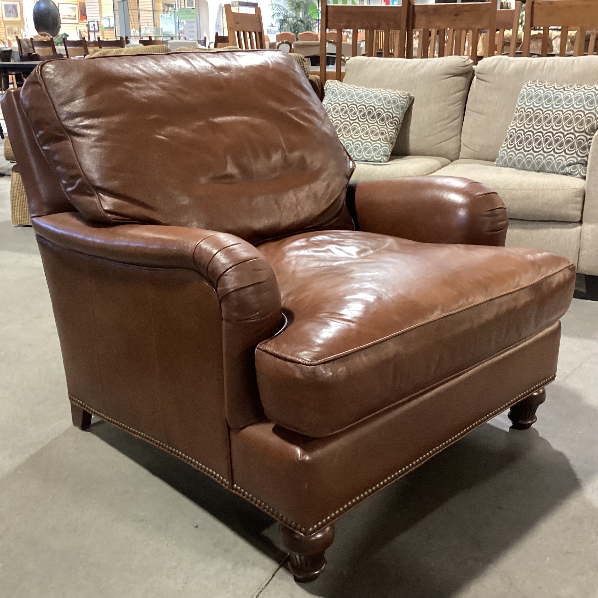 Leather Master NC Brown Leather Nailhead Down Mix Chair 36"x 41"x 33"