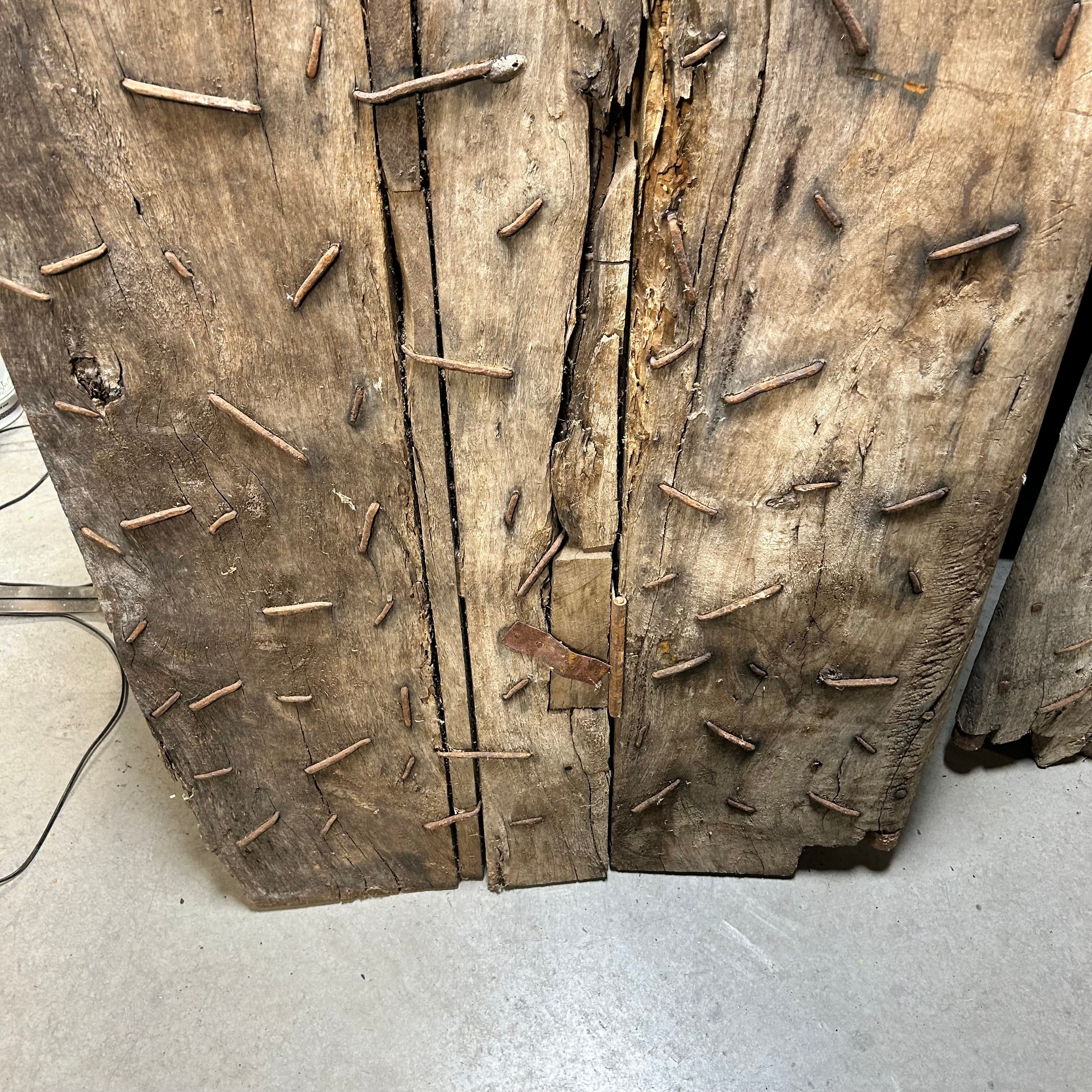 Antique Tibetan / Indian Hinged Gate Doors With Iron & Copper Hardware 30.5"x 92" Each Door