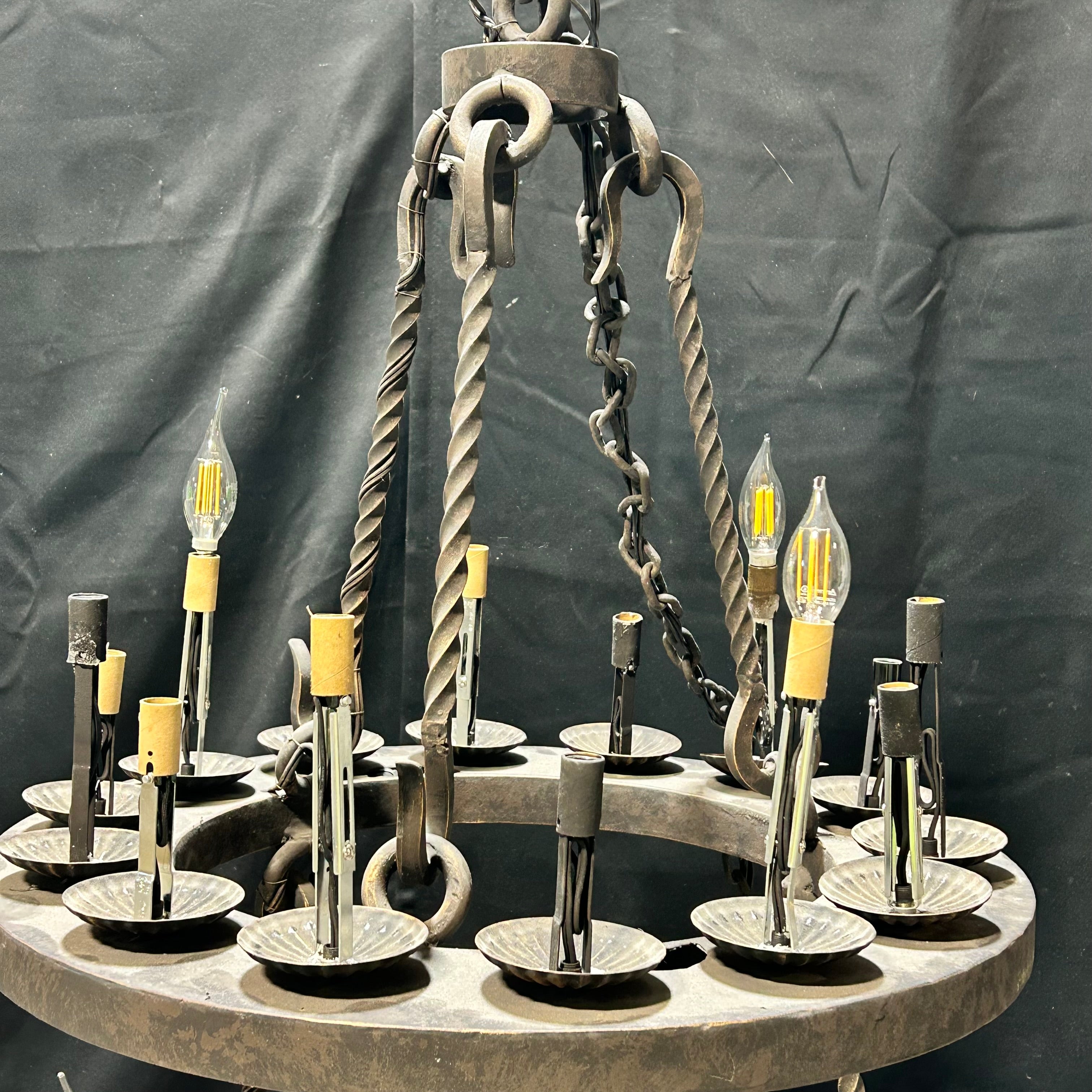 Large Rustic 2 Tier 30 Light Hand Forged Wrought Iron Chandelier 36"x 43"