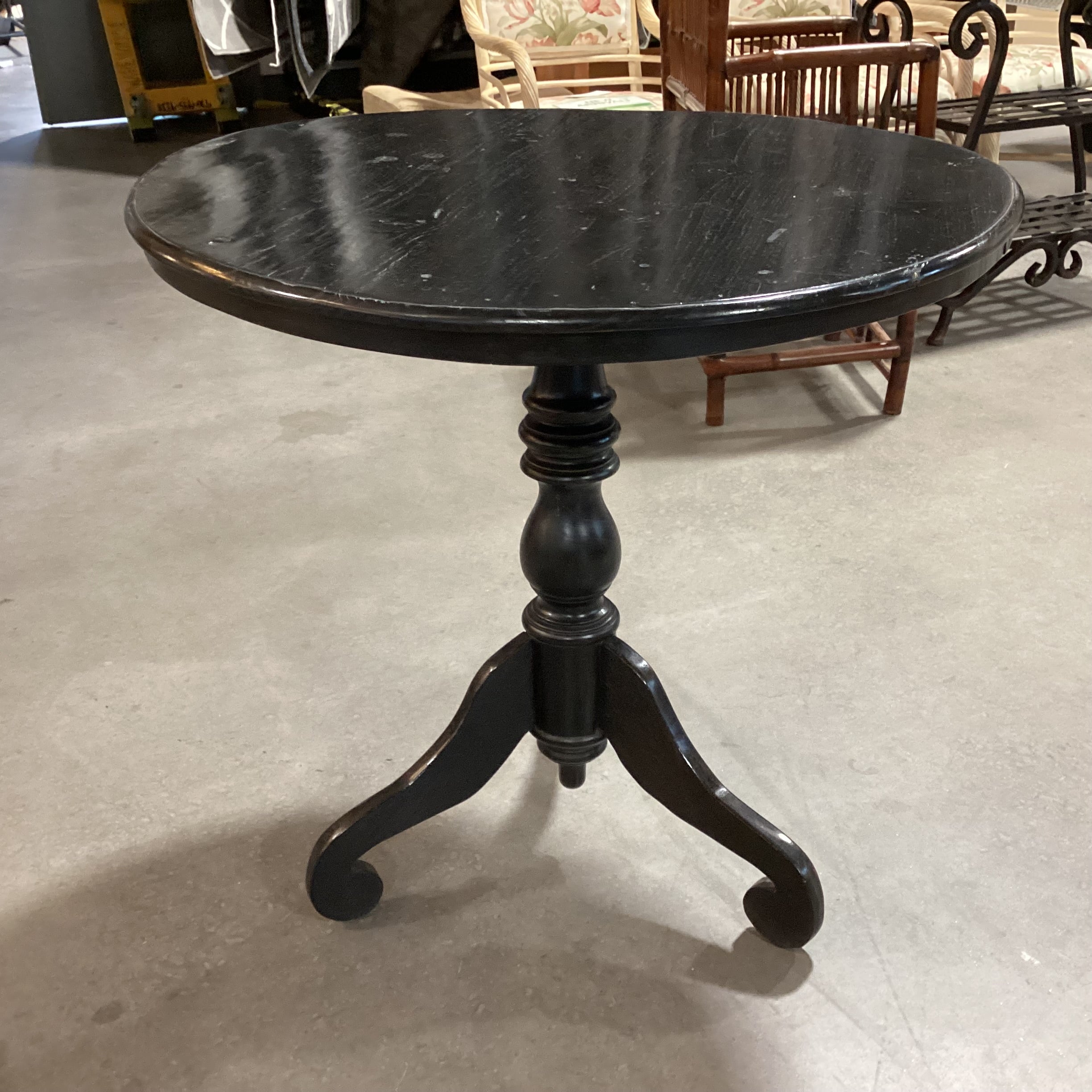 Round Black Finished Wood with Pedestal Accent Table 30"x Diameter x 30"