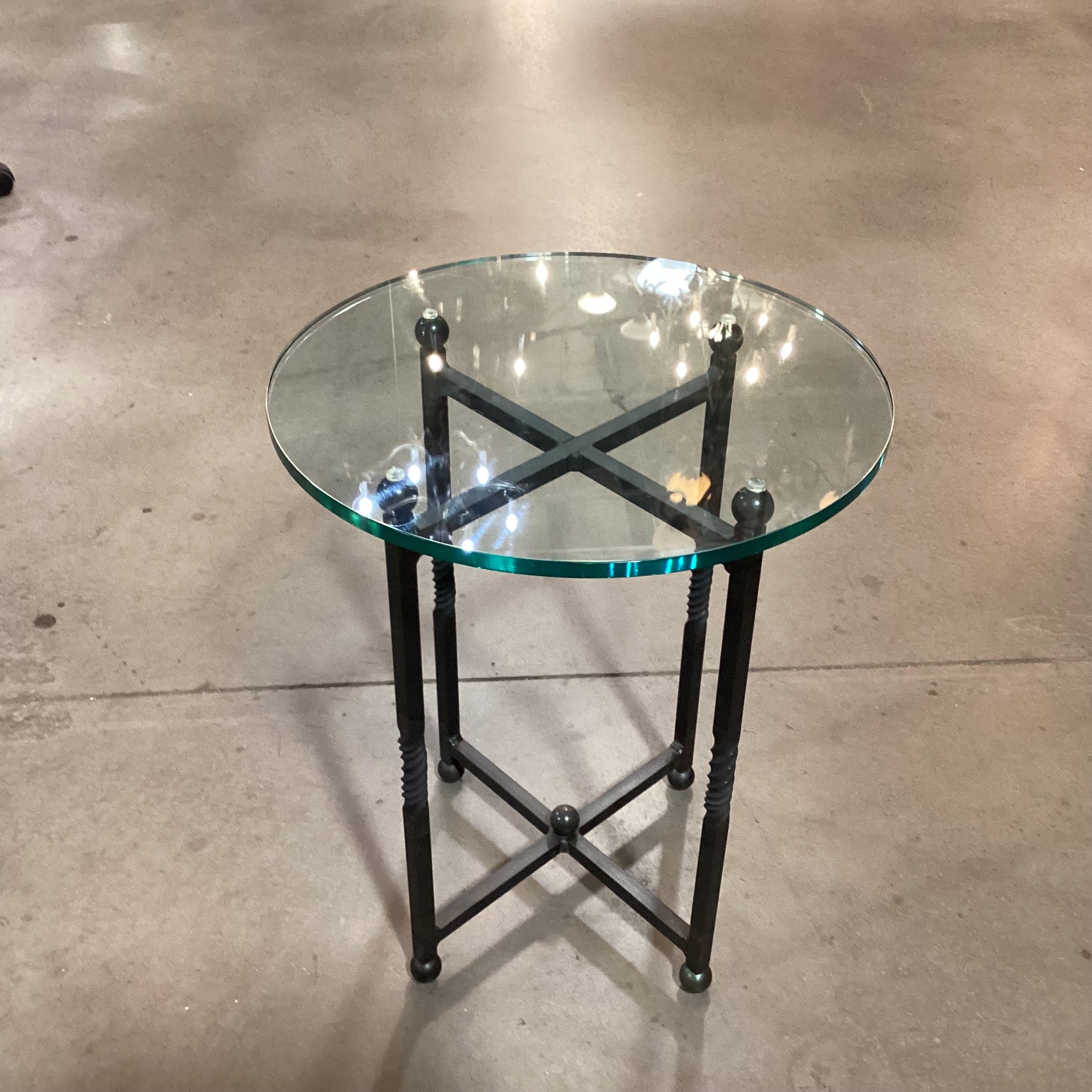 Twist Iron & Round Glass End Table 18" Diameter x 22"