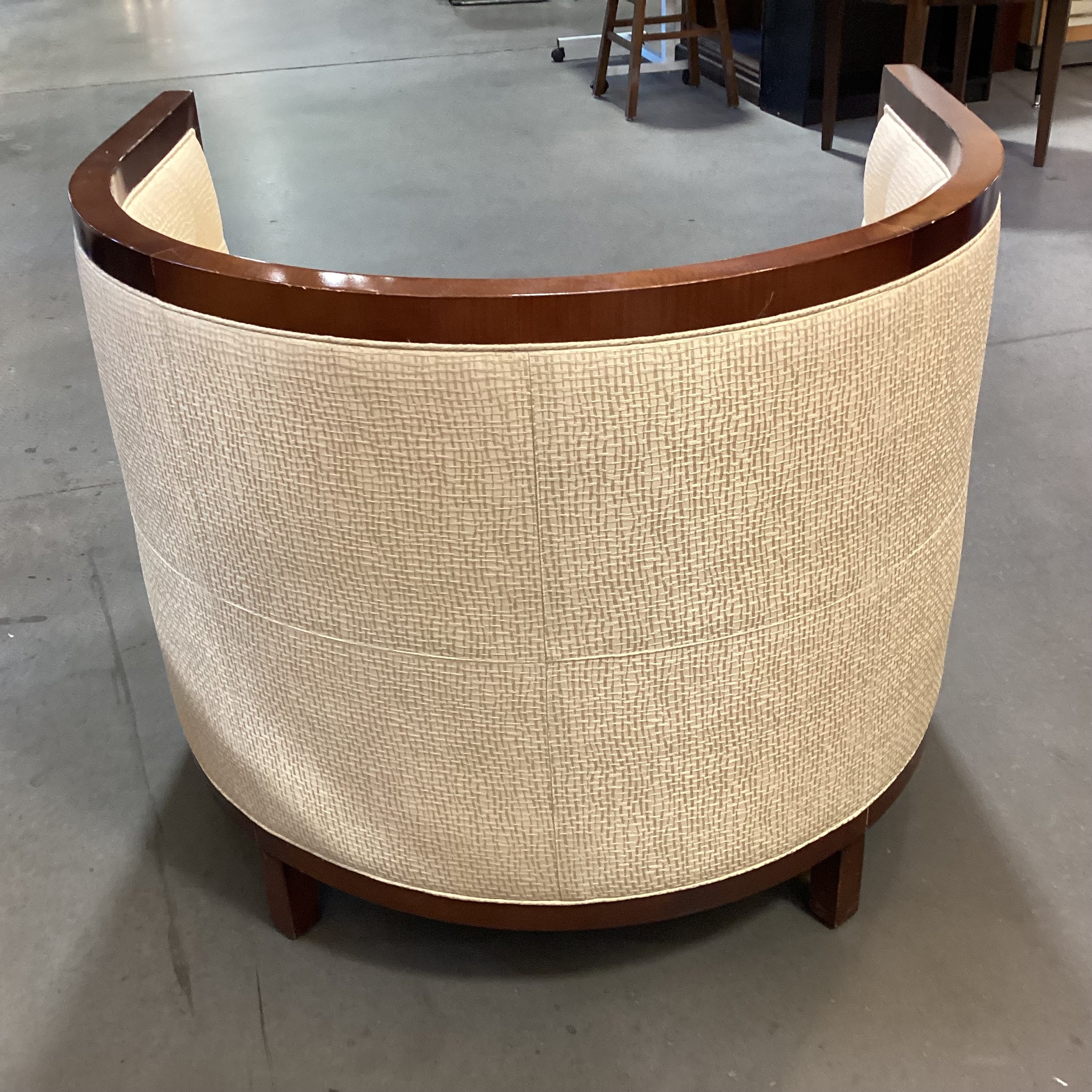 Baker Furniture Golden Silky Woven with Button Tufting Half Moon Chair 36"x 31"x 30.5"