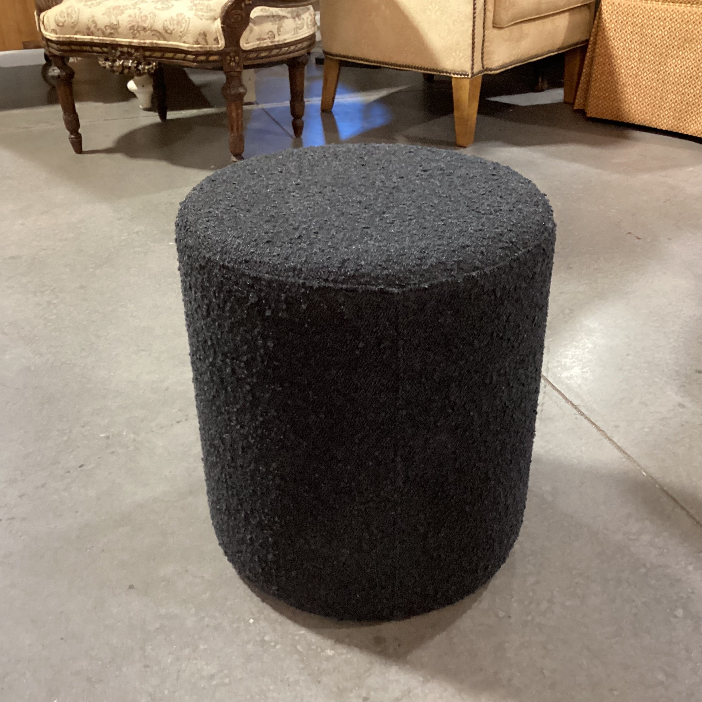 Rove Concepts Black Chatou Boucle Stool Ottoman 16" Diameter x 18"
