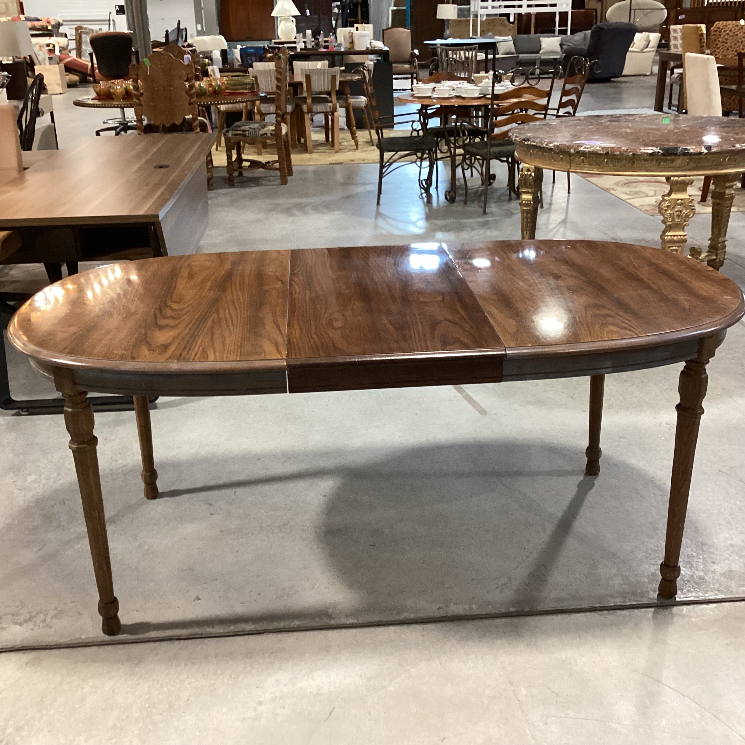 Vintage Carved Wood & Veneer 1 Leaf Oval Dining Table 70"x 38"x 29.5"