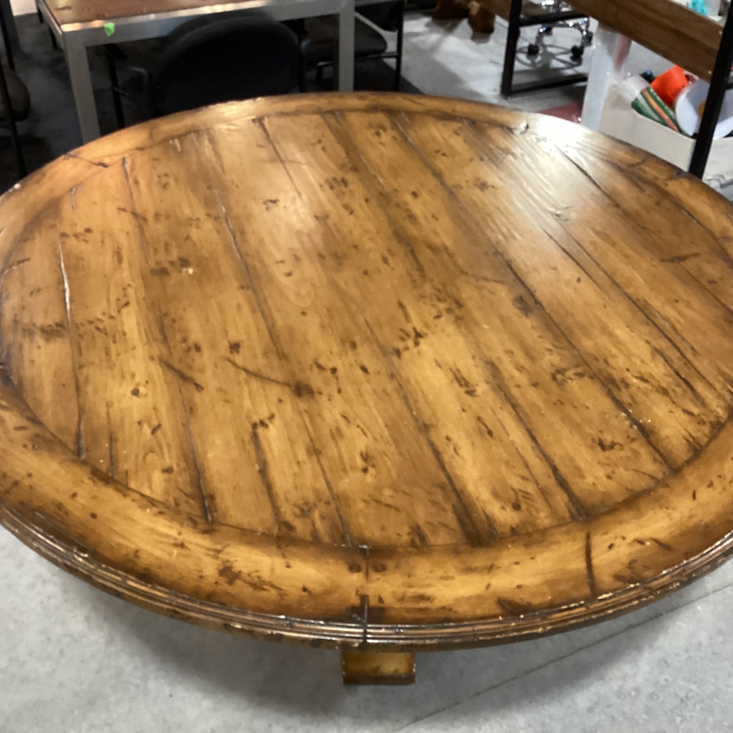 Light Distressed Wood with Pedestal Round Dining Table 62" Diameter x 29.5"