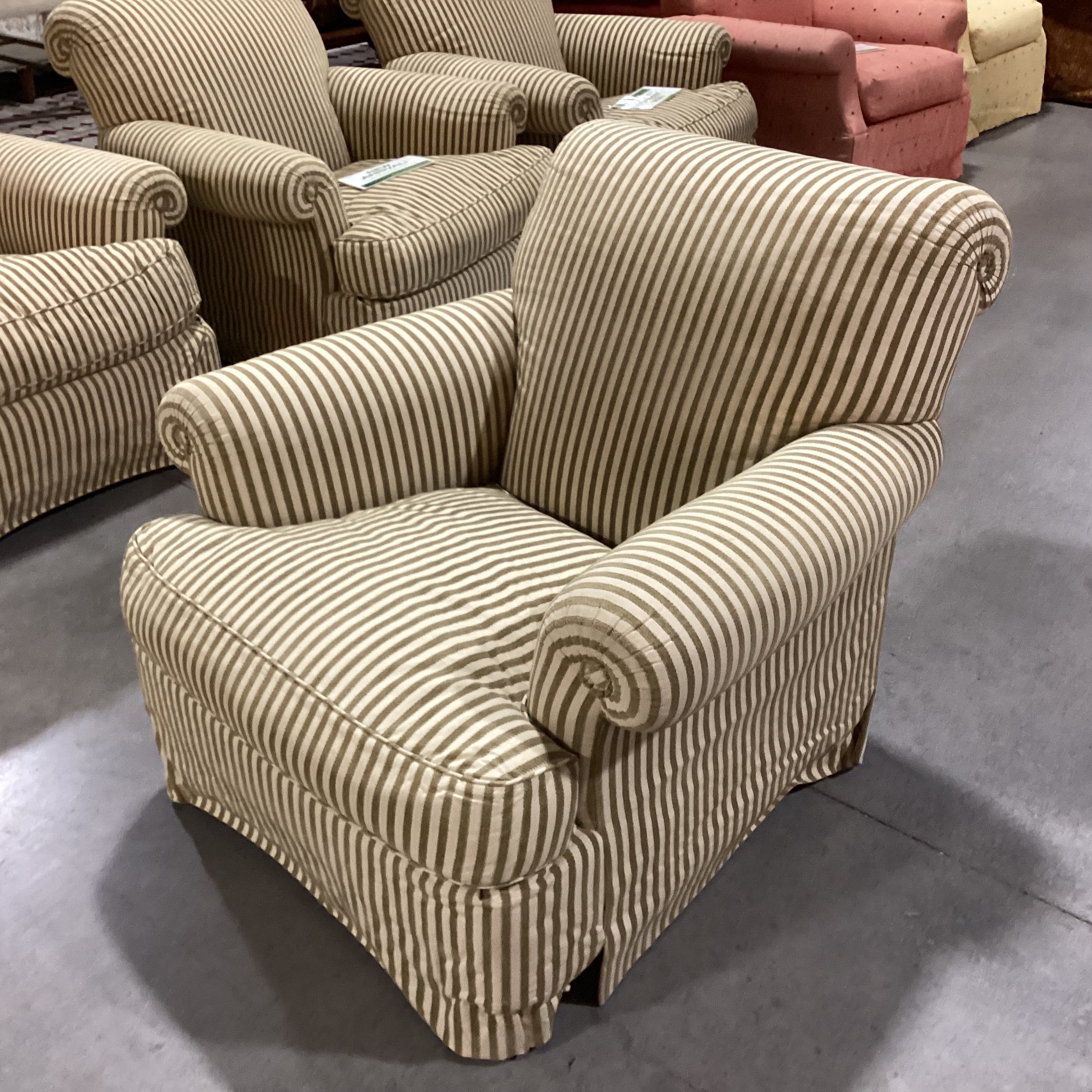 J J Custom Gold & Sage Raised Braided Stripe Down Mix Upholstered Chair 40"x 42"x 35"