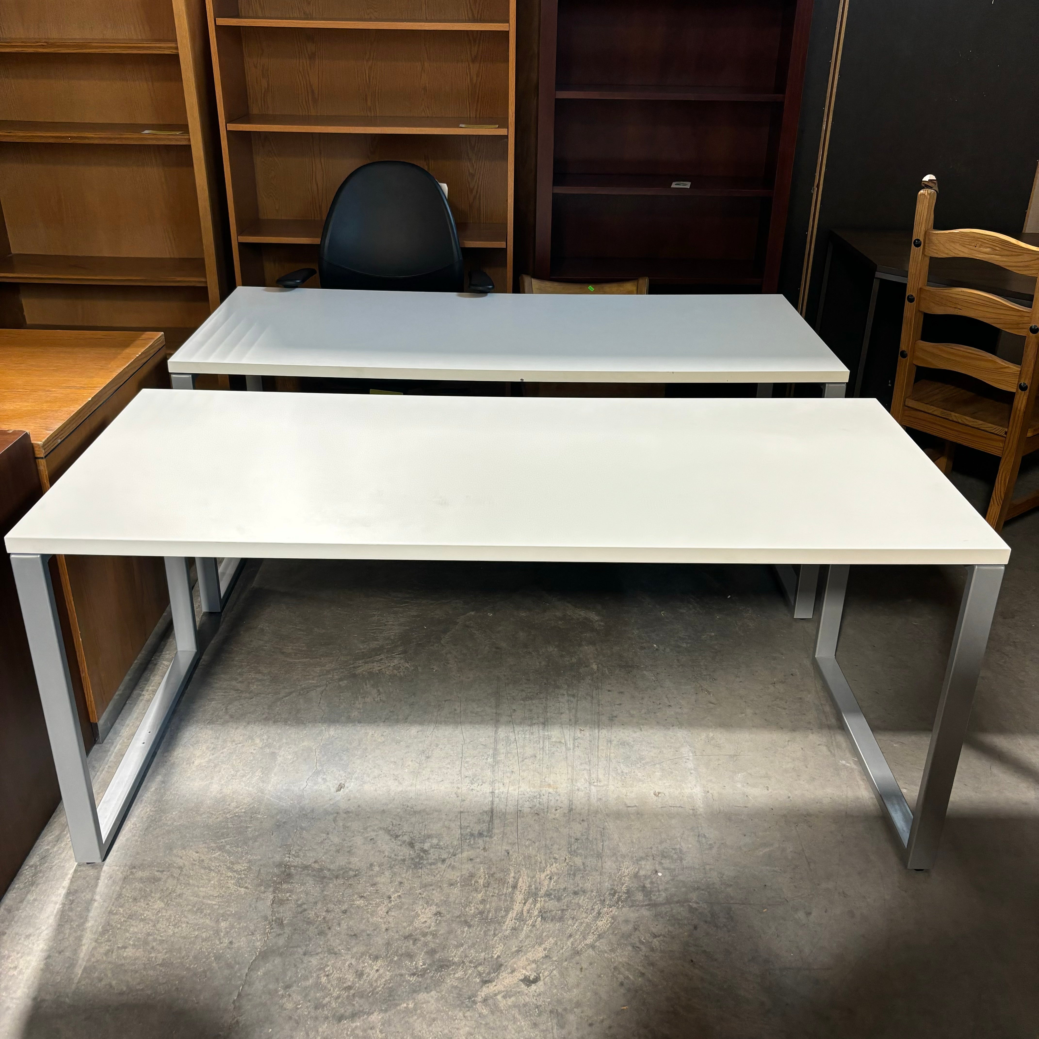 Herman Miller White Laminate Top with Steel Square Base Desk 66"x 29"x 29"