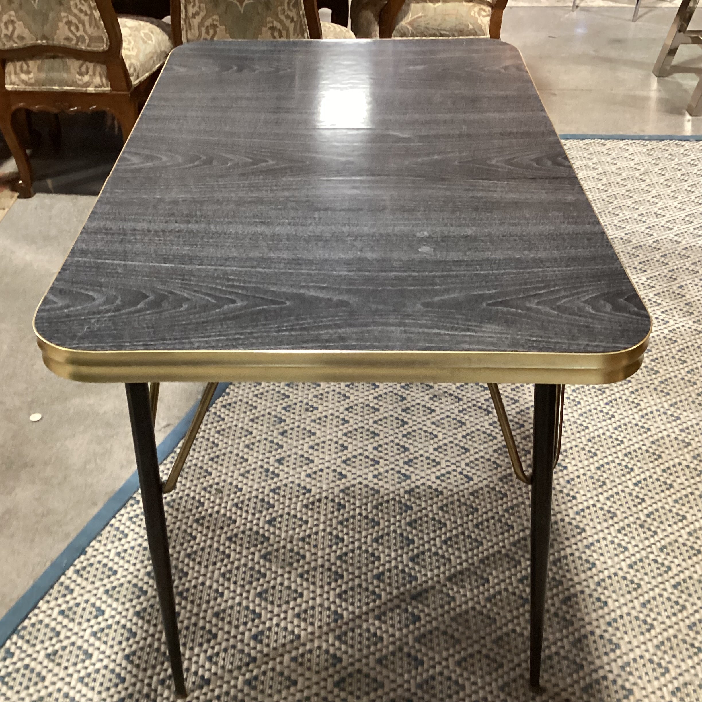 Vintage Wood Style Top & Aluminum 1 Leaf Dining Table 45"x 29.5"x 30"
