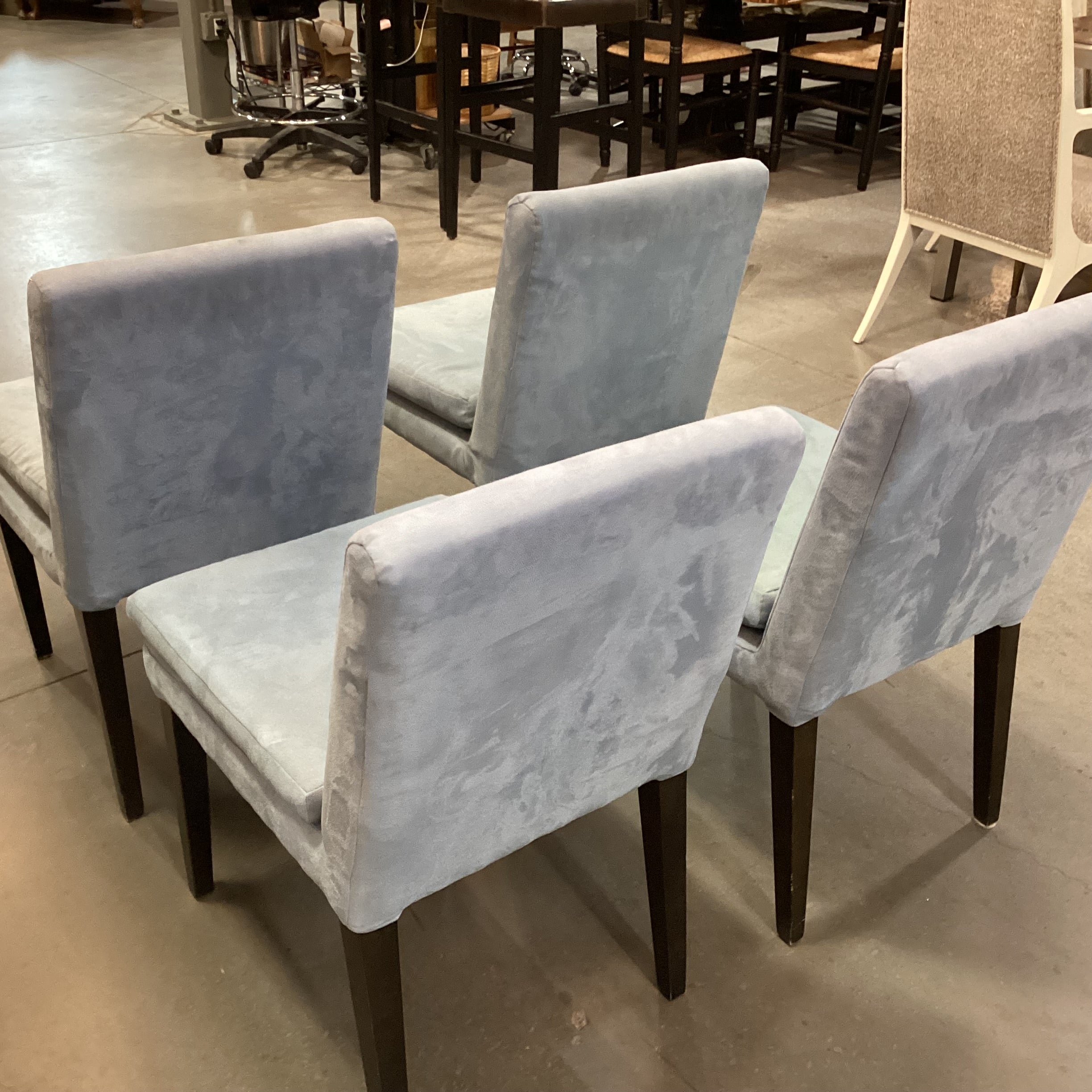 SET of 4 West Elm Blue Ultra Suede & Black Wood Legs Dining Chairs 19"x 24"x 33"19"x 24"x 33"