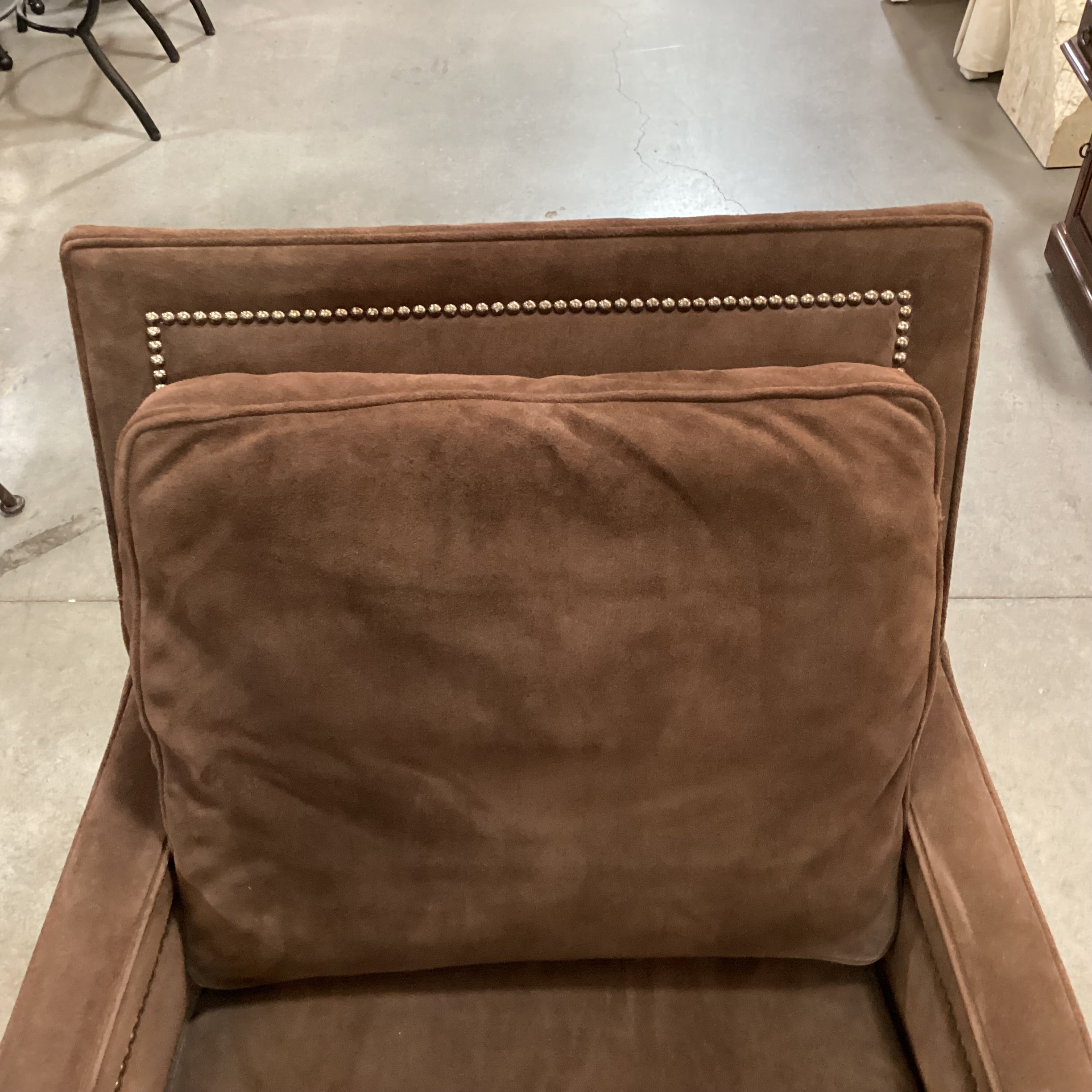 Wesley Hall Chocolate Suede Nailhead Chair 30"x 24"x 37"