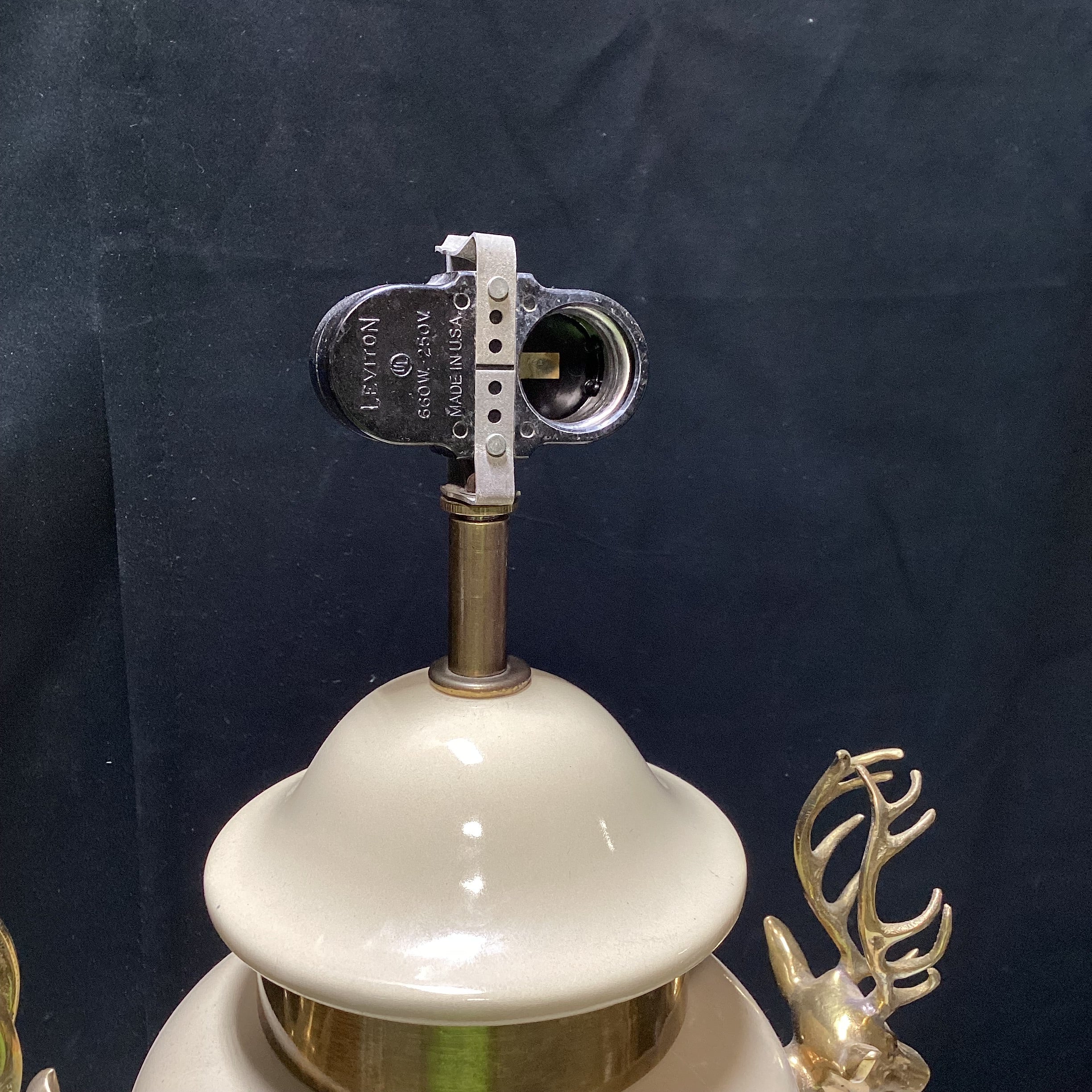 Vintage Urn Style Table Lamp With Brass Stags 13" x 21"