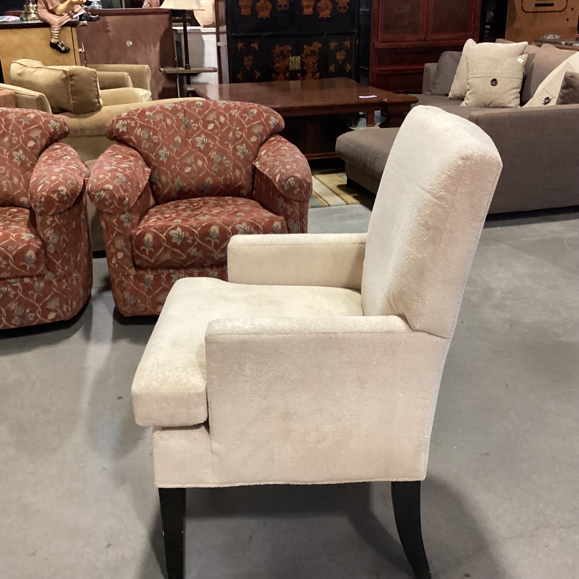 Cream Textured Plush & Black Legs Chair 25"x 28"x 38"
