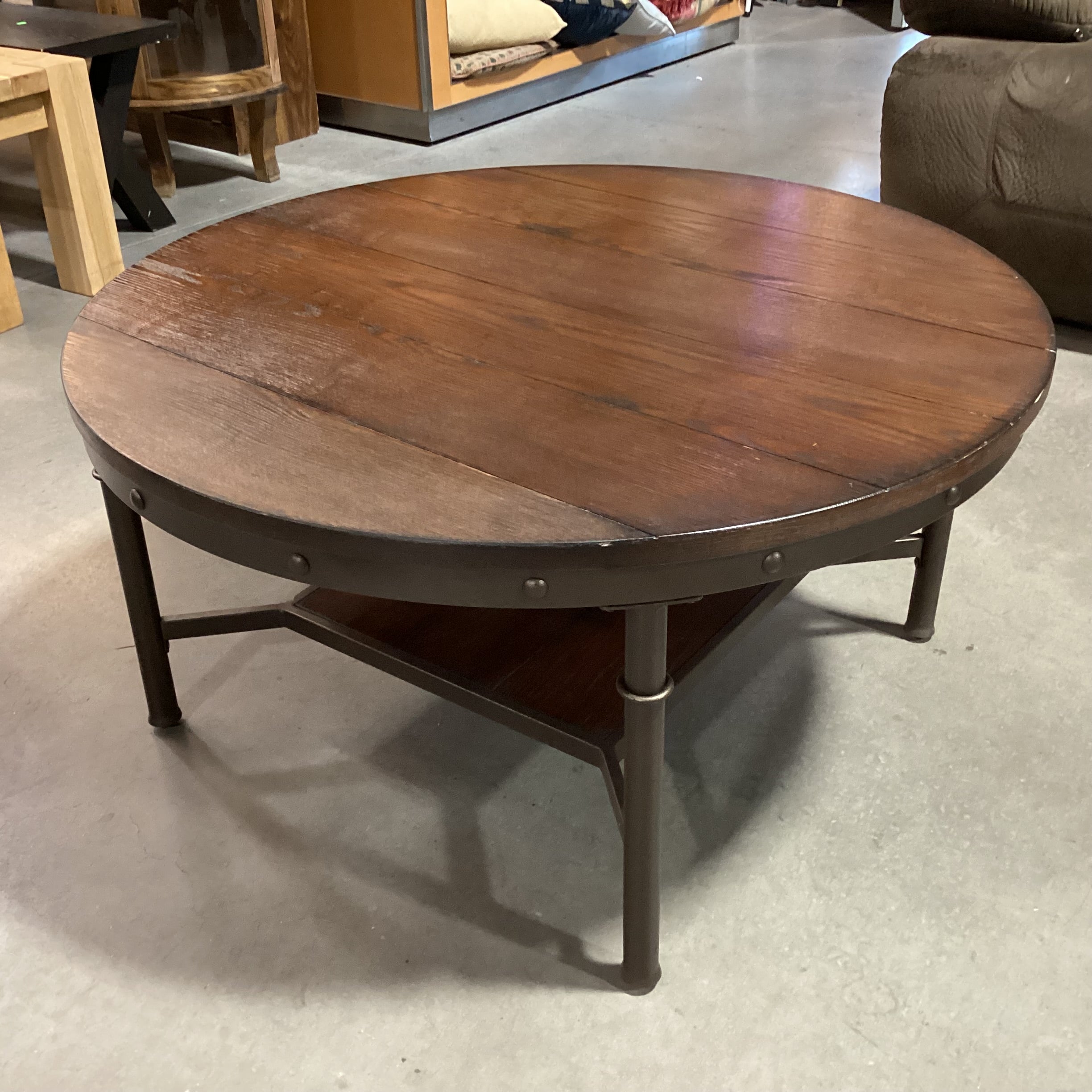 Ashley Furniture Round Wood & Iron Coffee Table 38" Diameter x 19"