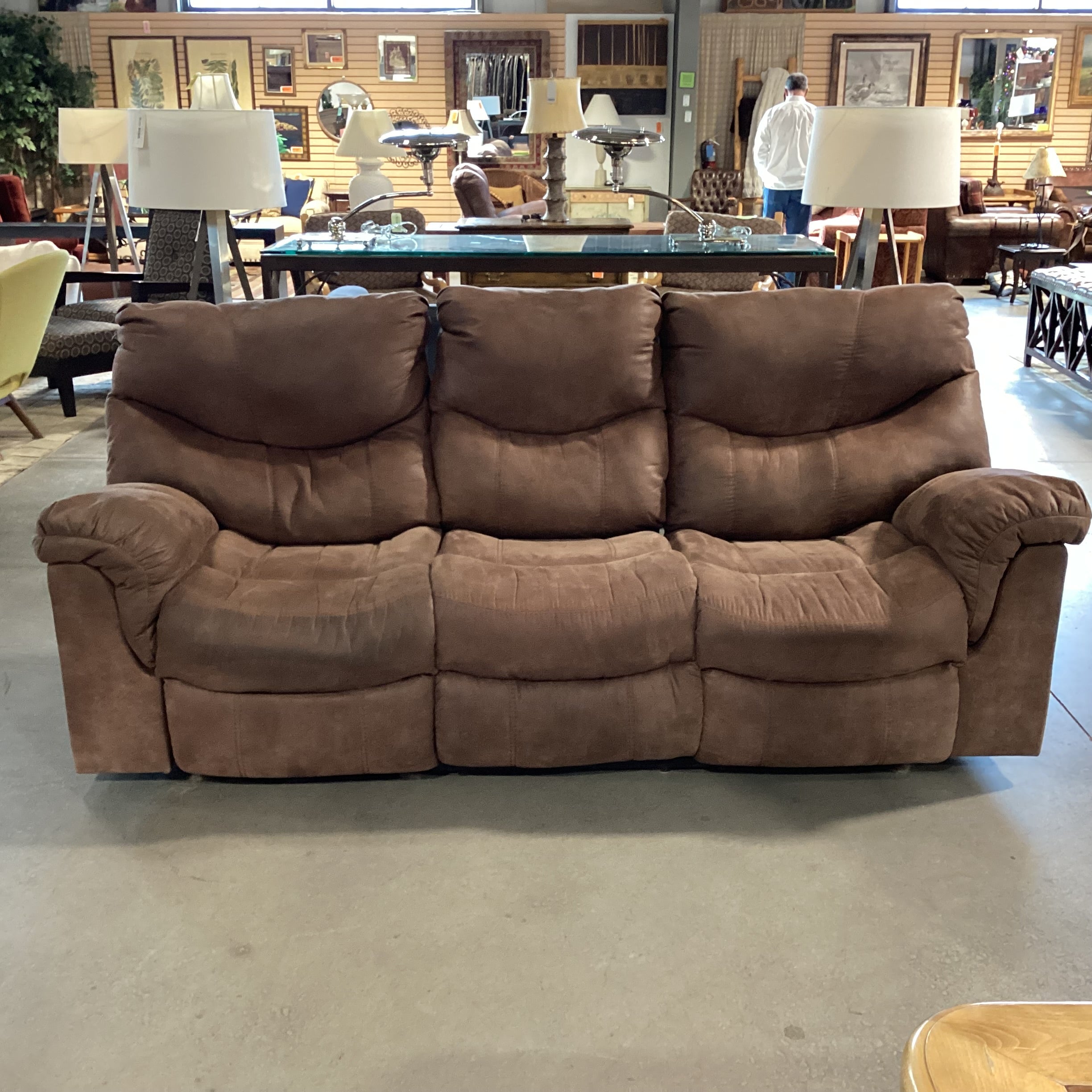 Brown Micro Suede Double Reclining Sofa 92"x 35"x 42"