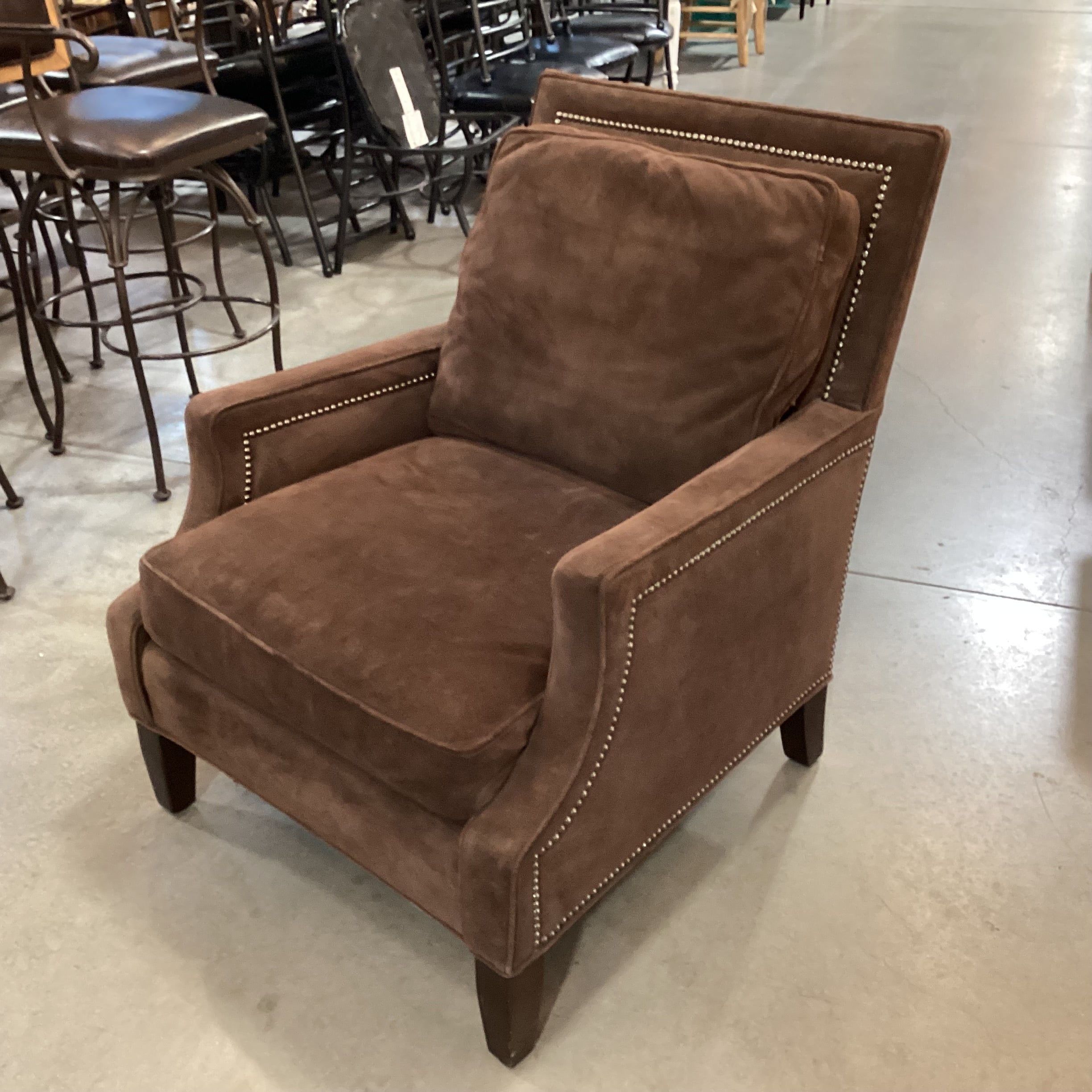 Wesley Hall Chocolate Suede Nailhead Chair 30"x 24"x 37"