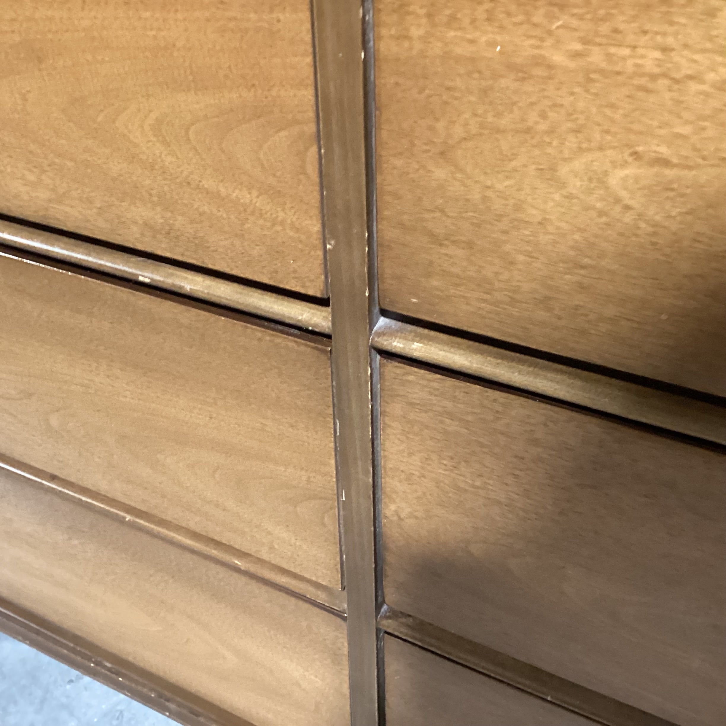 Mid Century Walnut & Veneer 6 Drawer with Mirror Dresser 52"x 18"x 72"